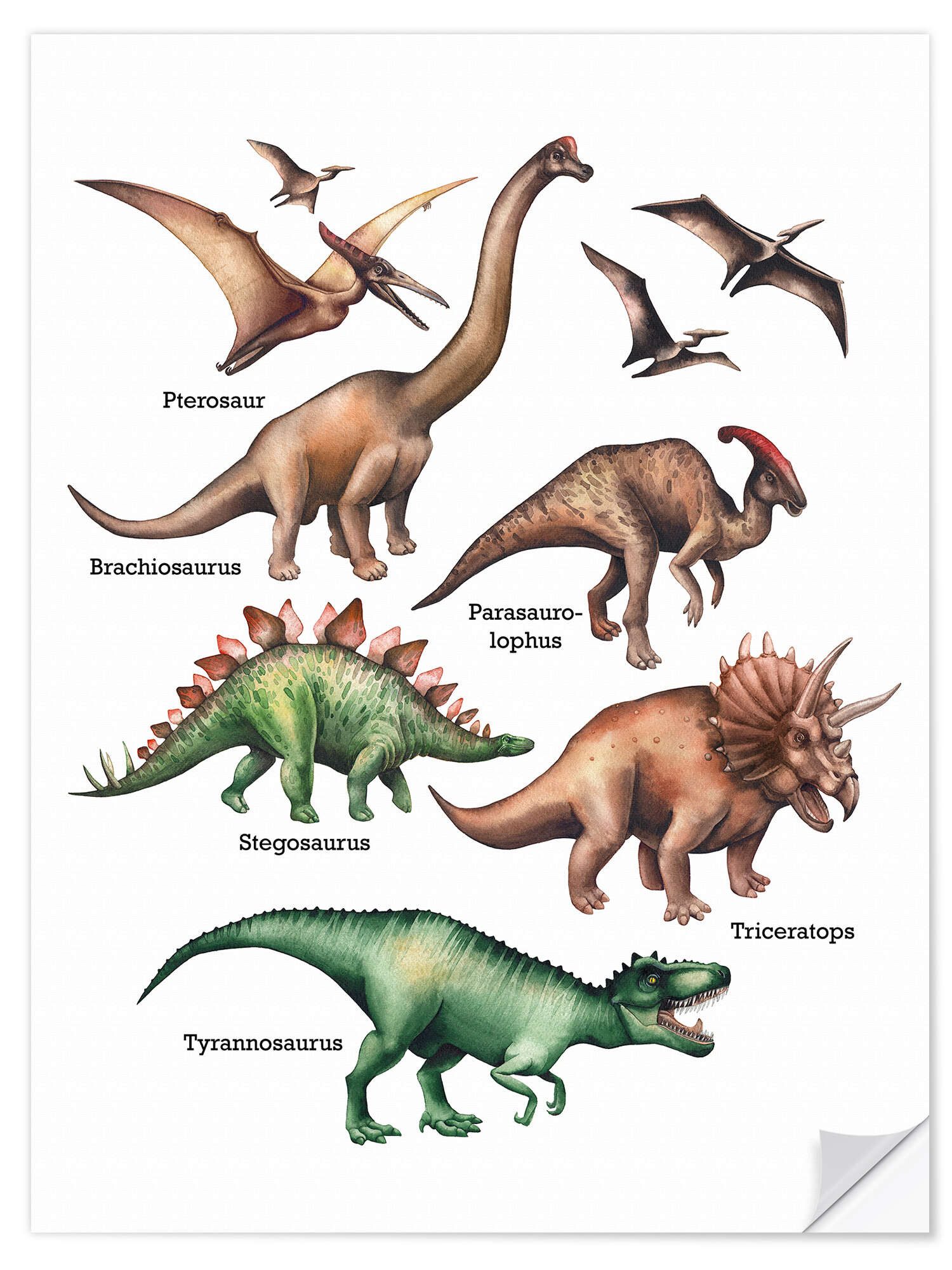 Posterlounge Wandfolie Editors Choice, Die Namen der Dinosaurier, Kinderzimmer Illustration