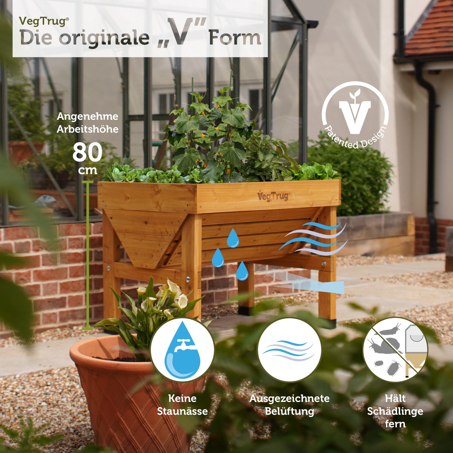 VegTrug Hochbeet VegTrug® Klassik - hohwertiges Zedernholz, ergonomische V-Form - 210 L Fassungsvermögen