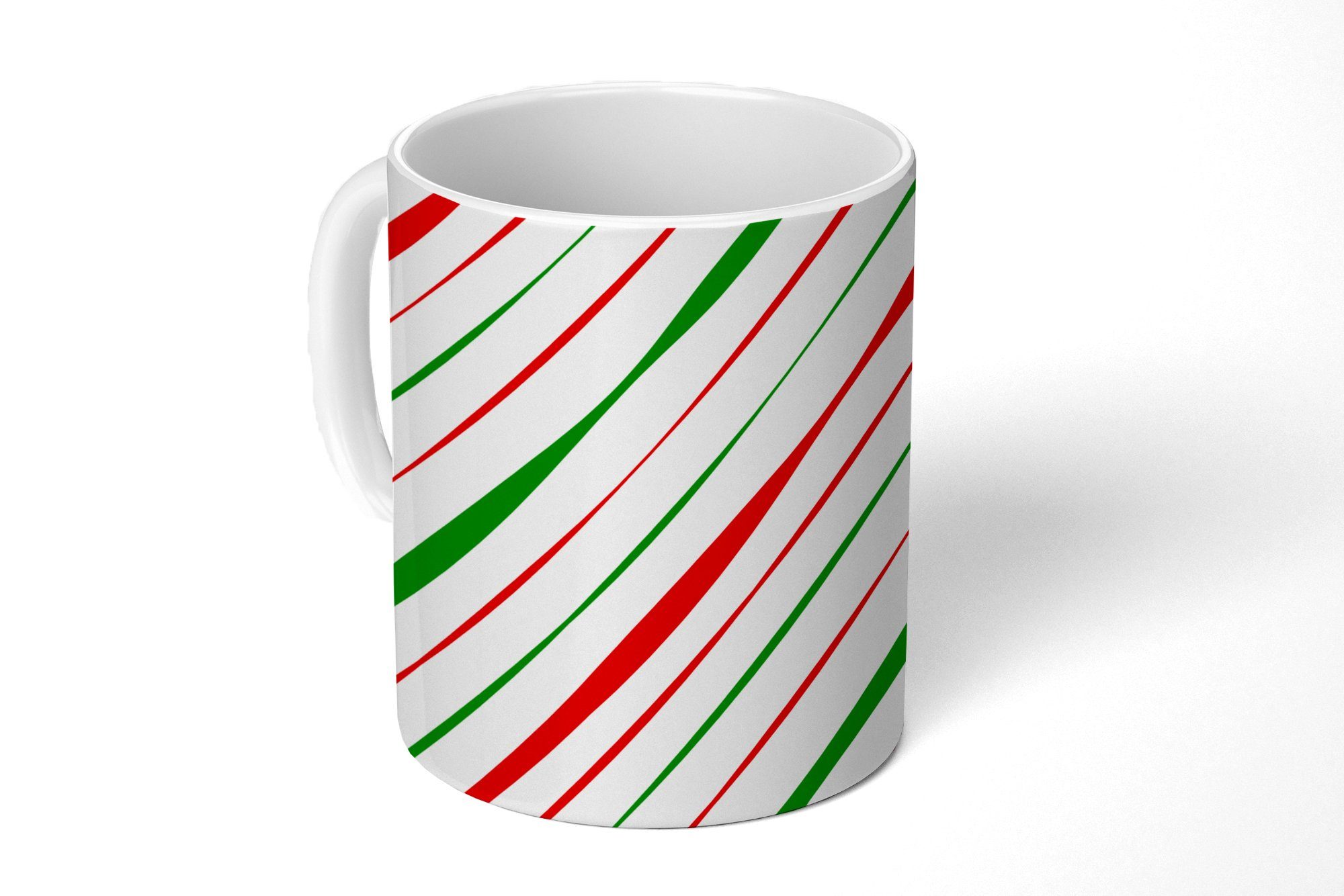 MuchoWow Tasse Muster - Weihnachten - Streifen, Keramik, Kaffeetassen, Teetasse, Becher, Teetasse, Geschenk