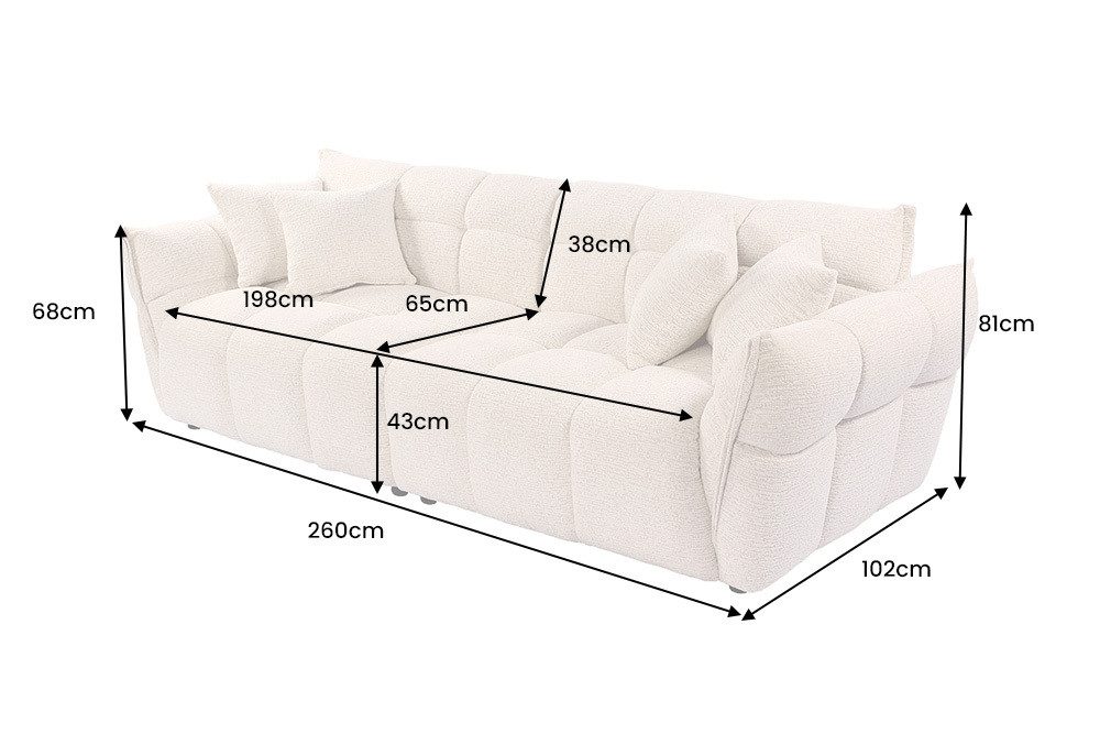 riess-ambiente 3-Sitzer CLOUD 260cm beige - Bouclé, XXL Couch, inkl. 4 Kissen, Nosagefederung, Einzelartikel 1 Teile, Bigsofa im Modern Design - ideal für Wohn- und Esszimmer oder TV-Ecke
