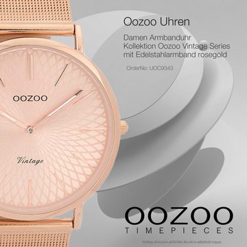 OOZOO Quarzuhr Oozoo Damen Armbanduhr rosegold Analog, Damenuhr rund, groß (ca. 40mm), Edelstahlarmband rosegold, Fashion