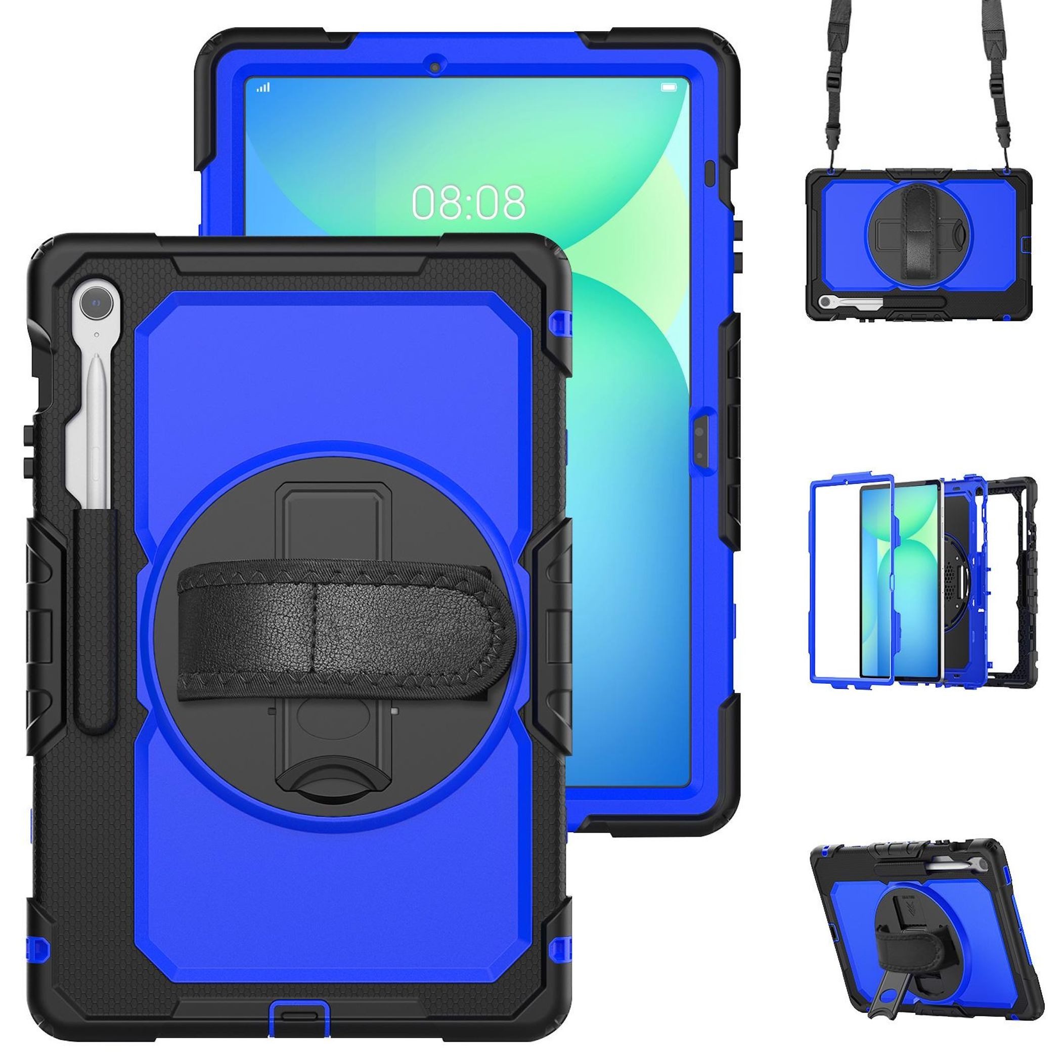 Wigento Tablet-Hülle Für Samsung Galaxy Tab S10 FE Plus Hülle Halter & Schultergurt Blau, Drehgriff, stoßfest, Schultergurt