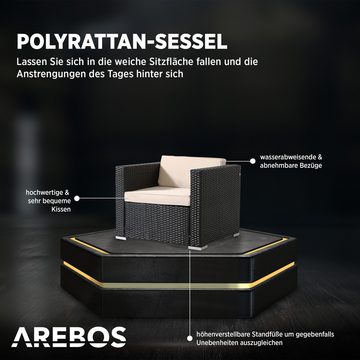 Arebos Gartenlounge-Set Porto, Inkl. Sitzkissen, mit Sessel, 5 Personen, Schwarz, (Set)