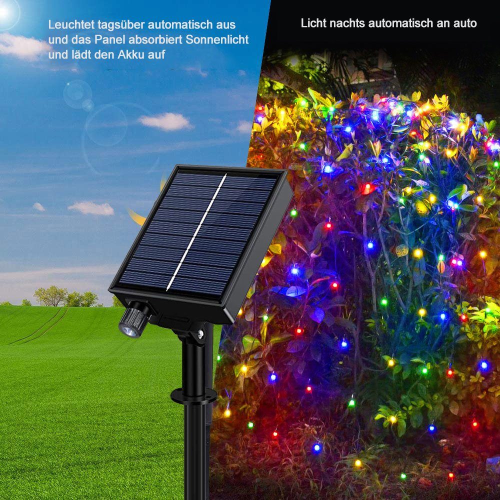 Rosnek LED-Lichterkette Weihnachten, Solar,Wasserdichte,mit Hinterhof Fernsteuerungs,für LED-Netzlichter,1.5*1.5/3*2M Garten Bunt