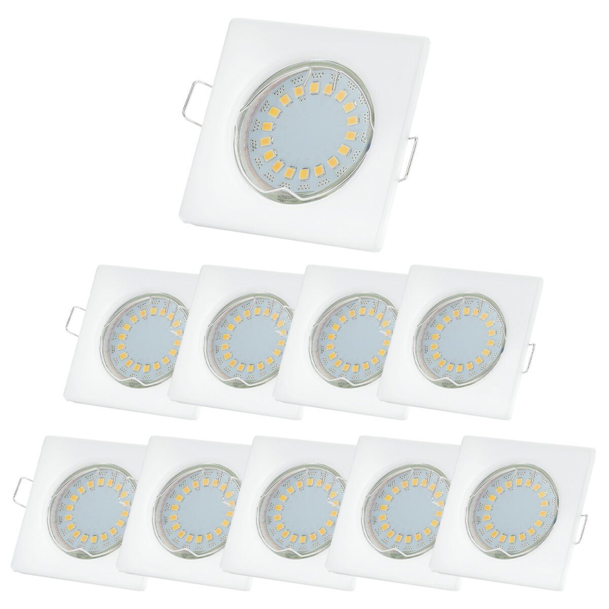 Sweet LED LED Einbaustrahler 10er Set GU10 5W Deckenspots eckig weiß-matt 230V, LED fest integriert, 3000K-Warmweiß, Deckenspots, Deckenstrahler, Einbauleuchten