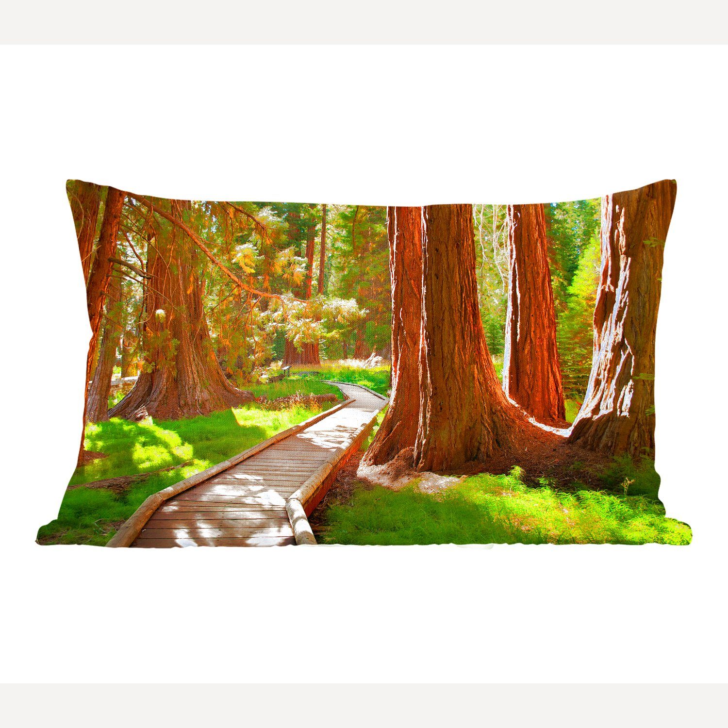 MuchoWow Dekokissen Hölzerner Pfad durch den Sequoia National Park in Kalifornien, Wohzimmer Dekoration, Zierkissen, Dekokissen mit Füllung, Schlafzimmer