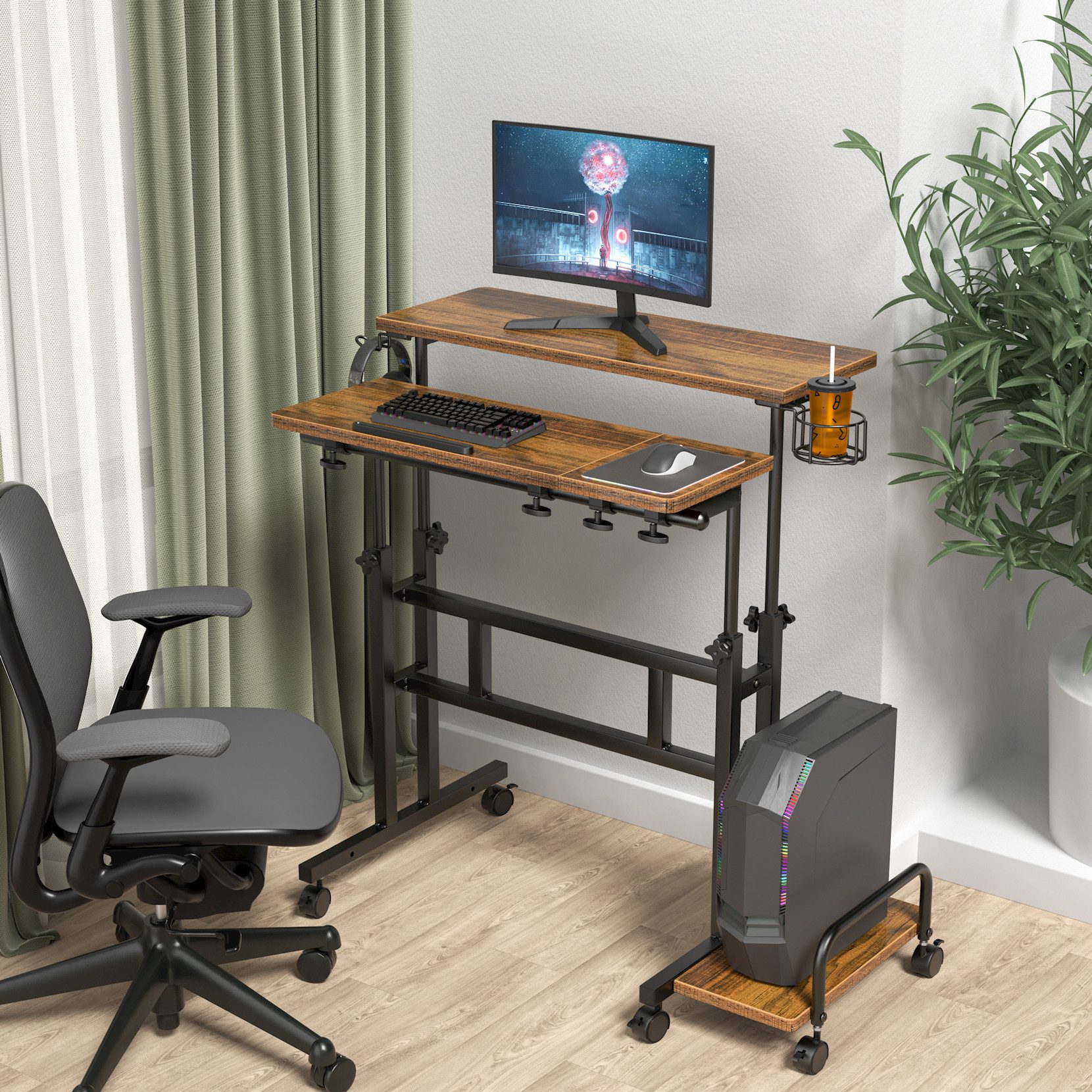 OUNUO Computertisch Höhenverstellbar Laptoptisch mit Rollen und kippbarer T günstig online kaufen