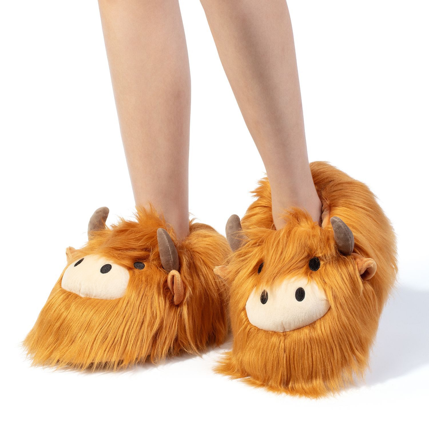 Corimori Plüsch Highland Cow Hochland-Rind Pantoffeln Plüsch Hausschuhe (Packung, Geschenk) Flauschige Highland Cow Pantoffeln, Slipper, EU Einheitsgröße 34-44