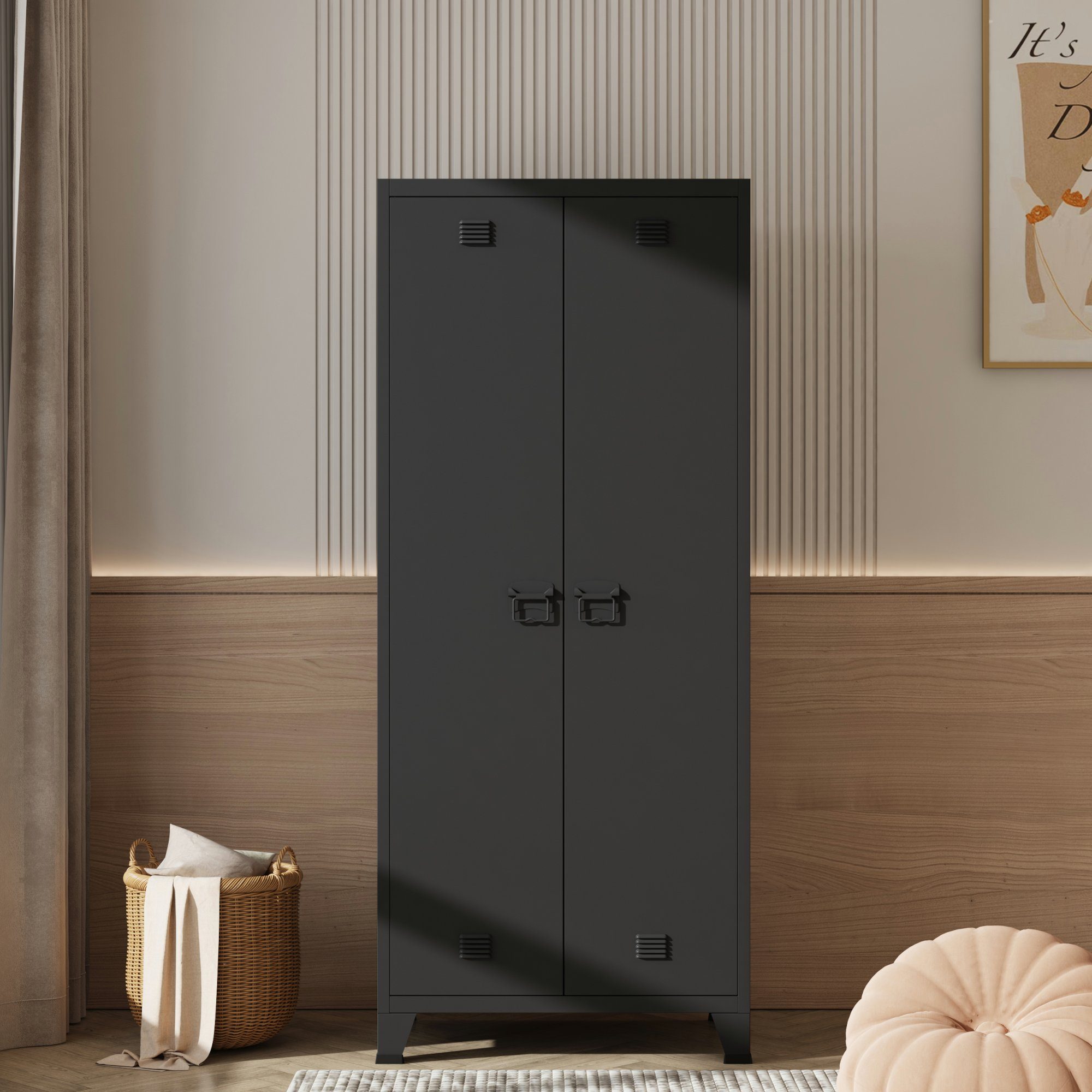 en.casa Kleiderschrank »Hankasalmi« Stahl 180x90x40 cm Schwarz