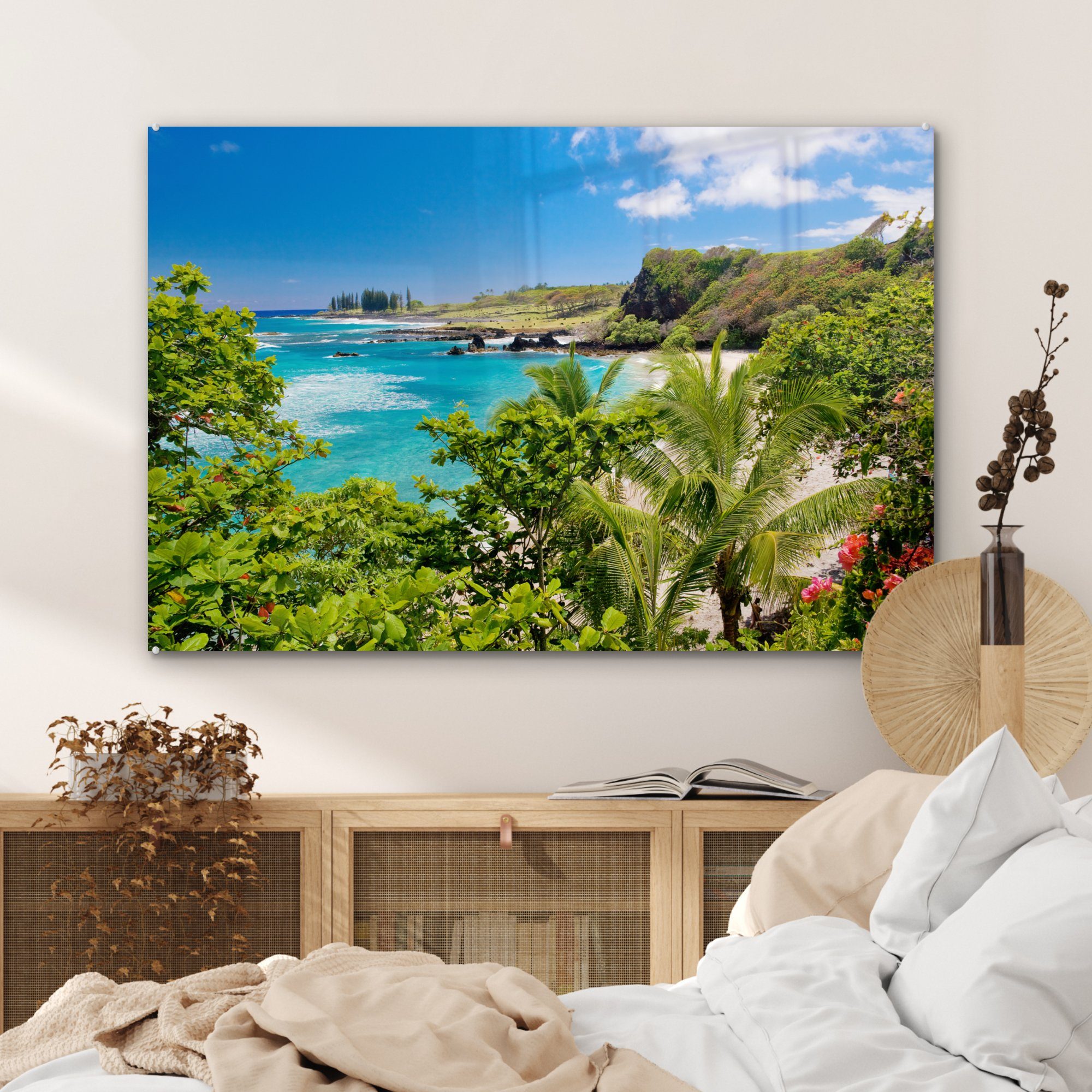 MuchoWow Acrylglasbild Tropische Aussicht für auf (1 Wohnzimmer die Maui, Schlafzimmer & Acrylglasbilder Palmen St)