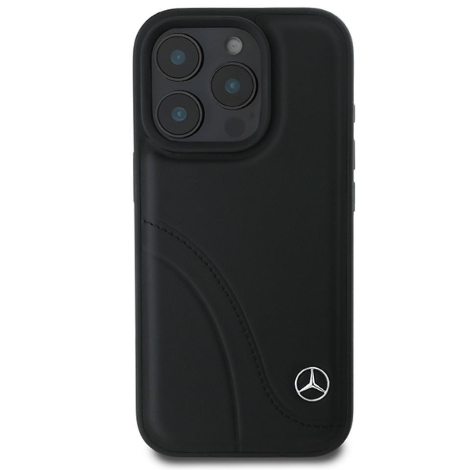 Mercedes Benz Handyhülle iPhone 16 Pro Echtleder schwarz Stern Metall