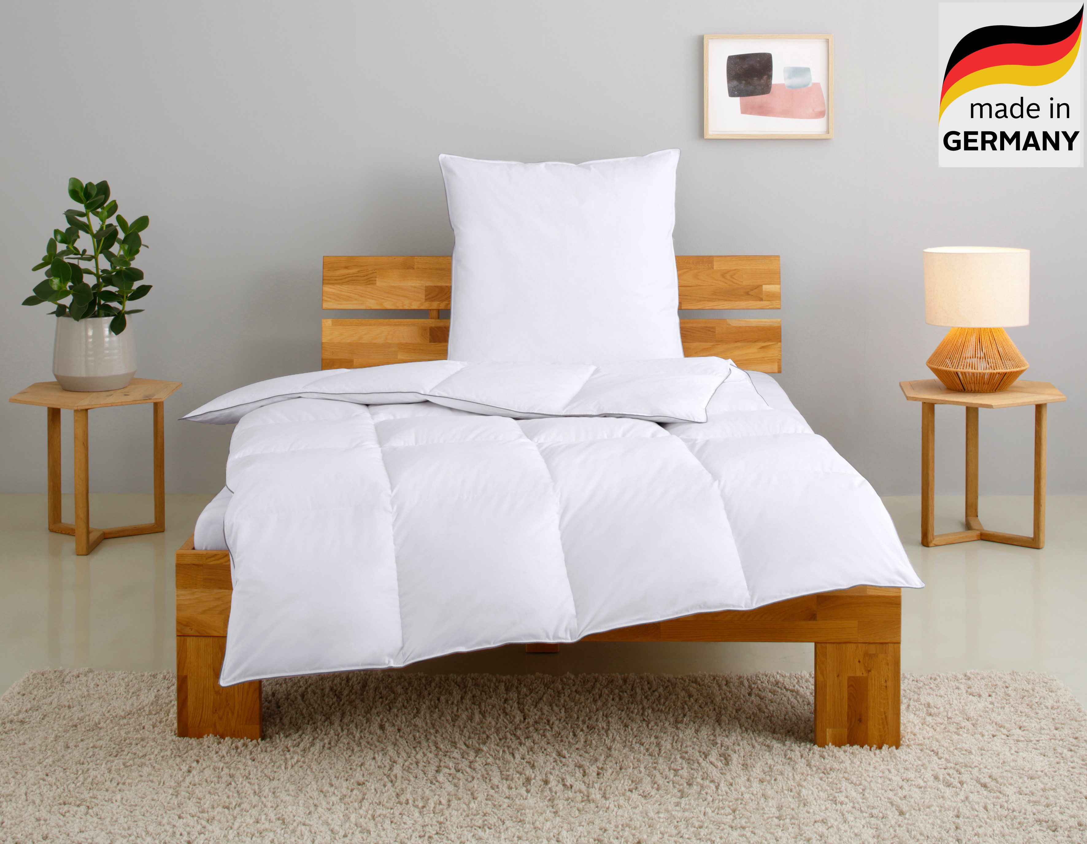 OTTO home Daunenbettdecke + Kopfkissen TAMINS, Bettdecke 135x200 cm und 155x220 cm, 2-tlg., Füllung: 100% Daunen, Bezug: 100% Baumwolle, Set mit Kissen 40x80 cm, 80x80 cm, Sommer, Winter, Made in Germany