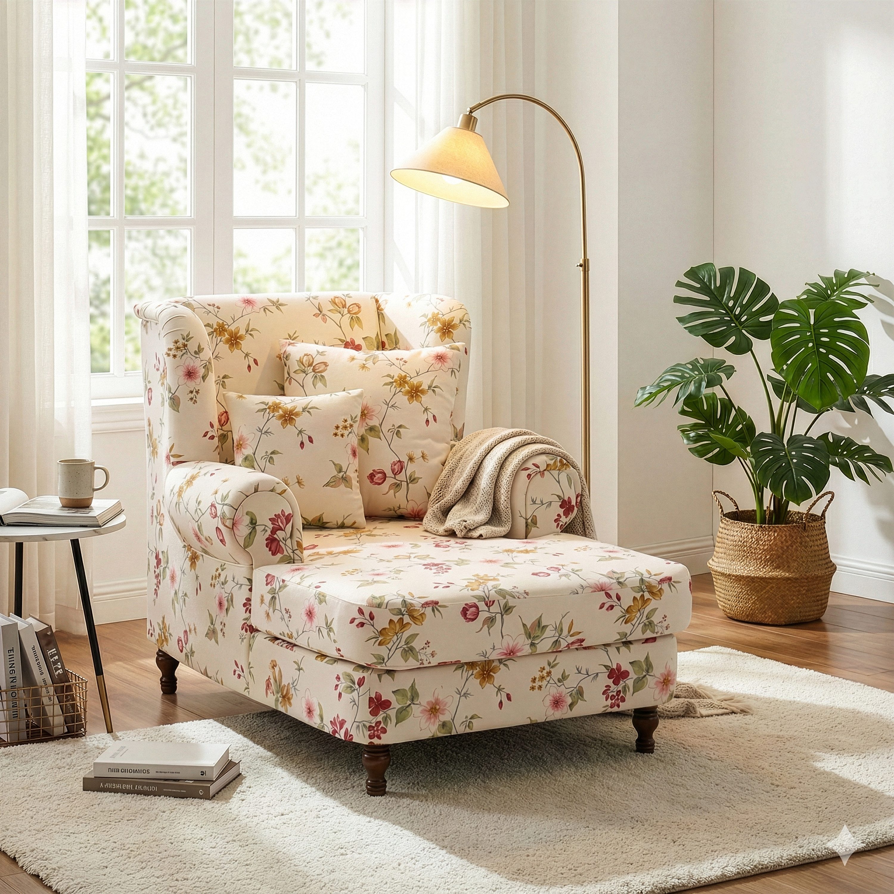 Max Winzer® Sessel Mareille, Big-Sessel inkl. 2x Zierkissen 55x55cm + 40x40cm geblümt