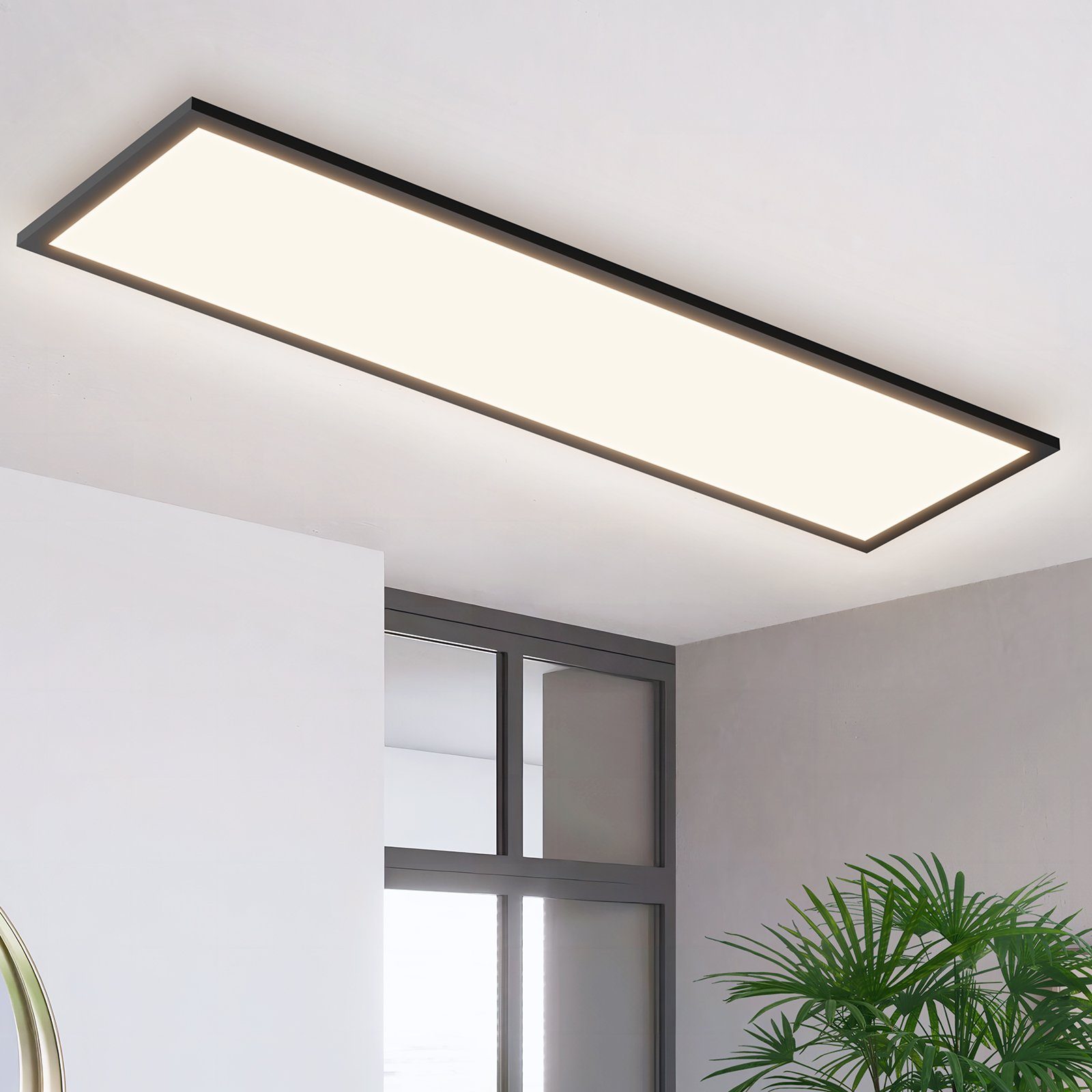 ZMH LED Deckenleuchte Panel - Wohnzimmerlampe 120*30CM Schwarz Modern 42W, LED fest integriert, 4000k, Ultraflach Design, 4000K-Neutralweiß, IP20