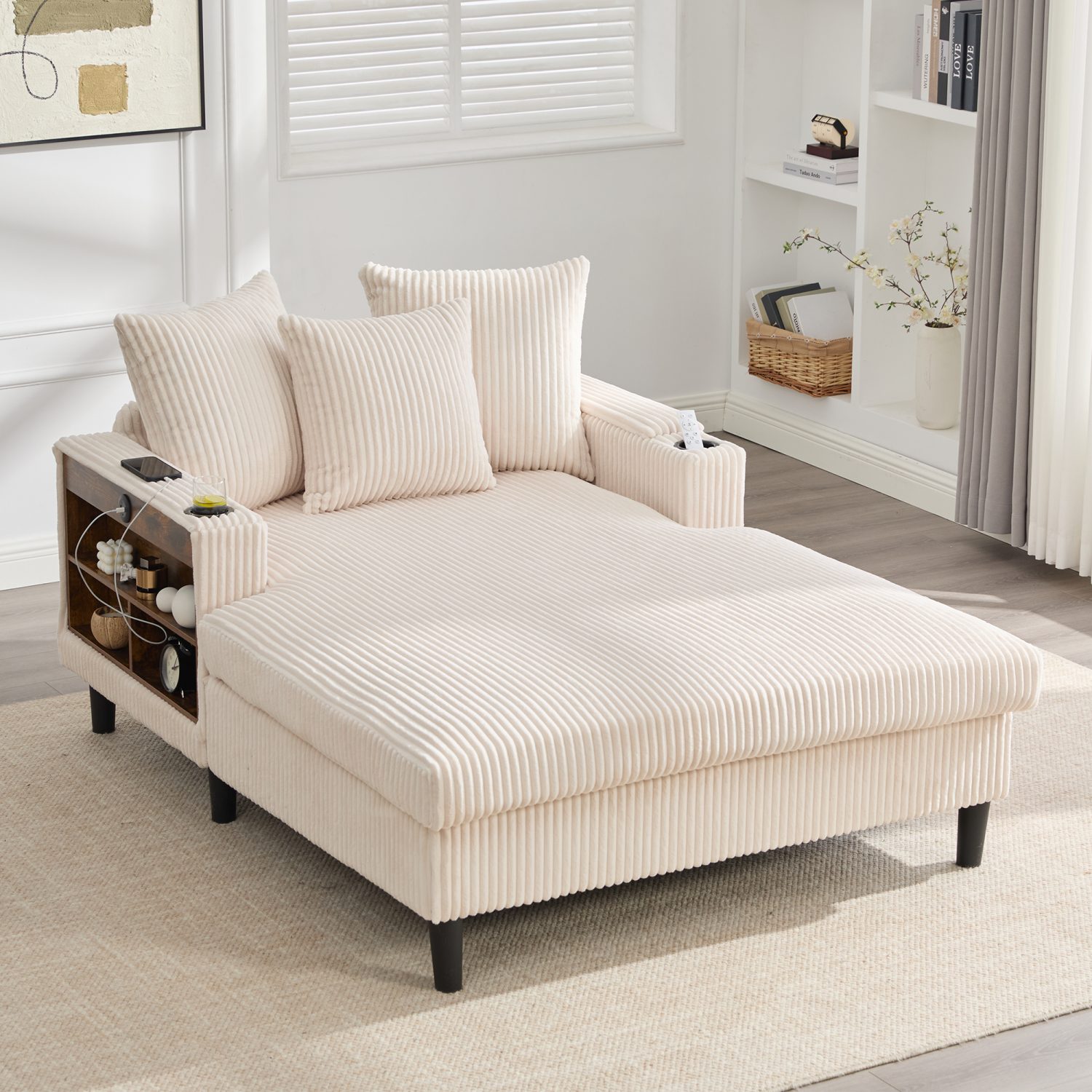 ANYSUN Sessel Cord-Schlafsofa,Relaxsessel Cord,Lesesessel bequem, (mit Chaiselongue & großer Liegefläche, LED-Beleuchtung, Stauraum), Multifunktionale Cord-Lounge,fur Wohnzimmer, Büro & Wohnung,Apartment