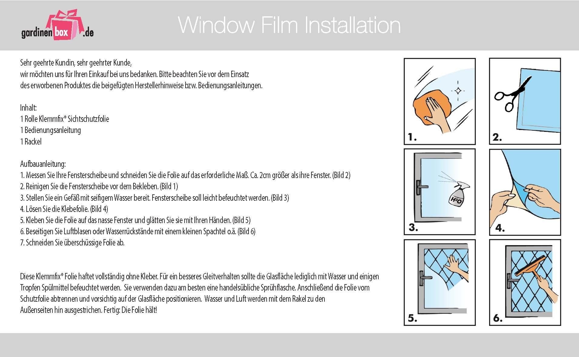 Klemmfix® -202016000- Fensterfolie selbsthaftend Sichtschutzfolie UV Schutz  statische Haftung Folie