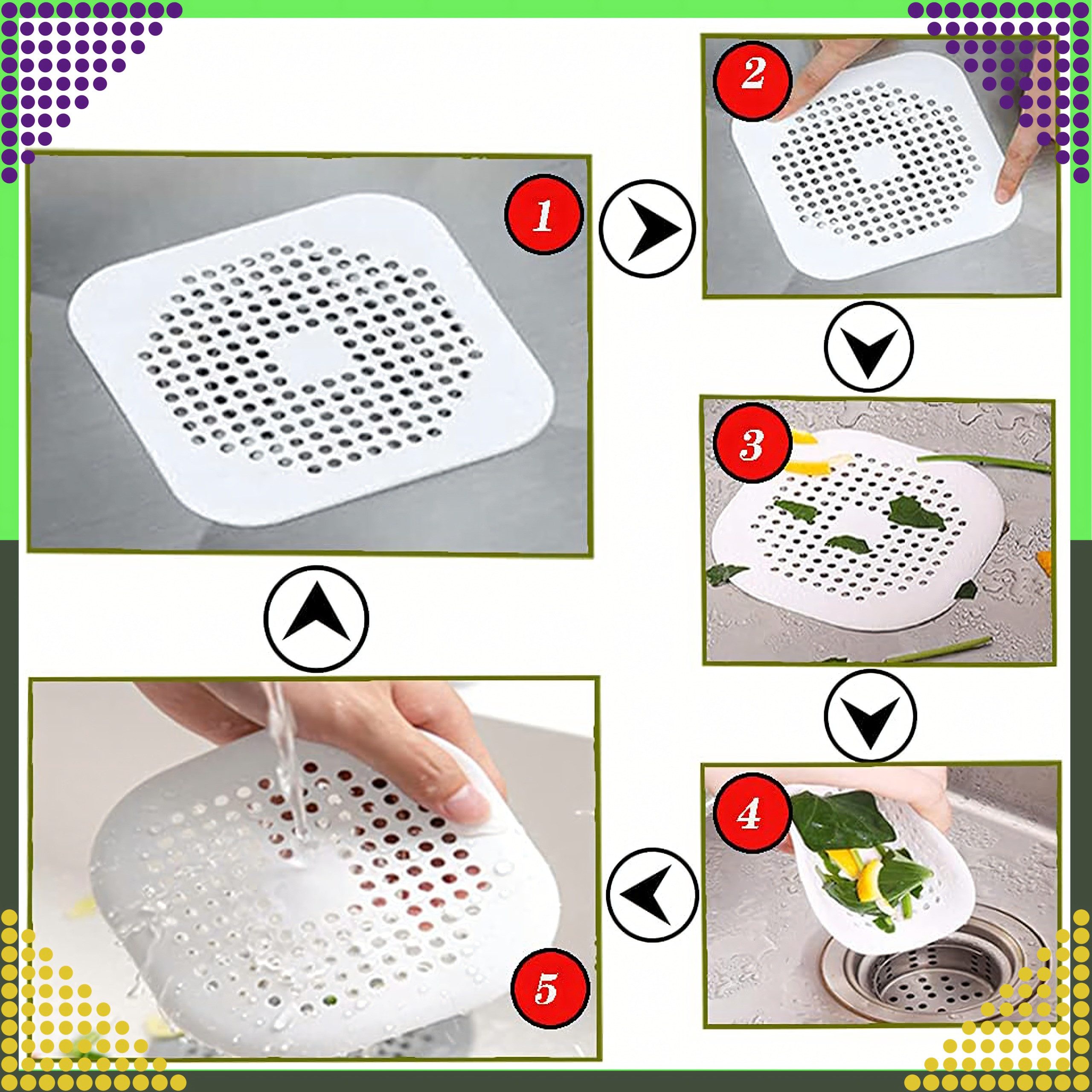 Realb2b Abflusssieb Silikon Abflusssieb Waschbecken Badewanne Dusche Haarfänger, Silikon, (Universal Abflussschutz-Sieb aus Silikon, flexibel & hygienisch, 1 St – Bild 4 von 5