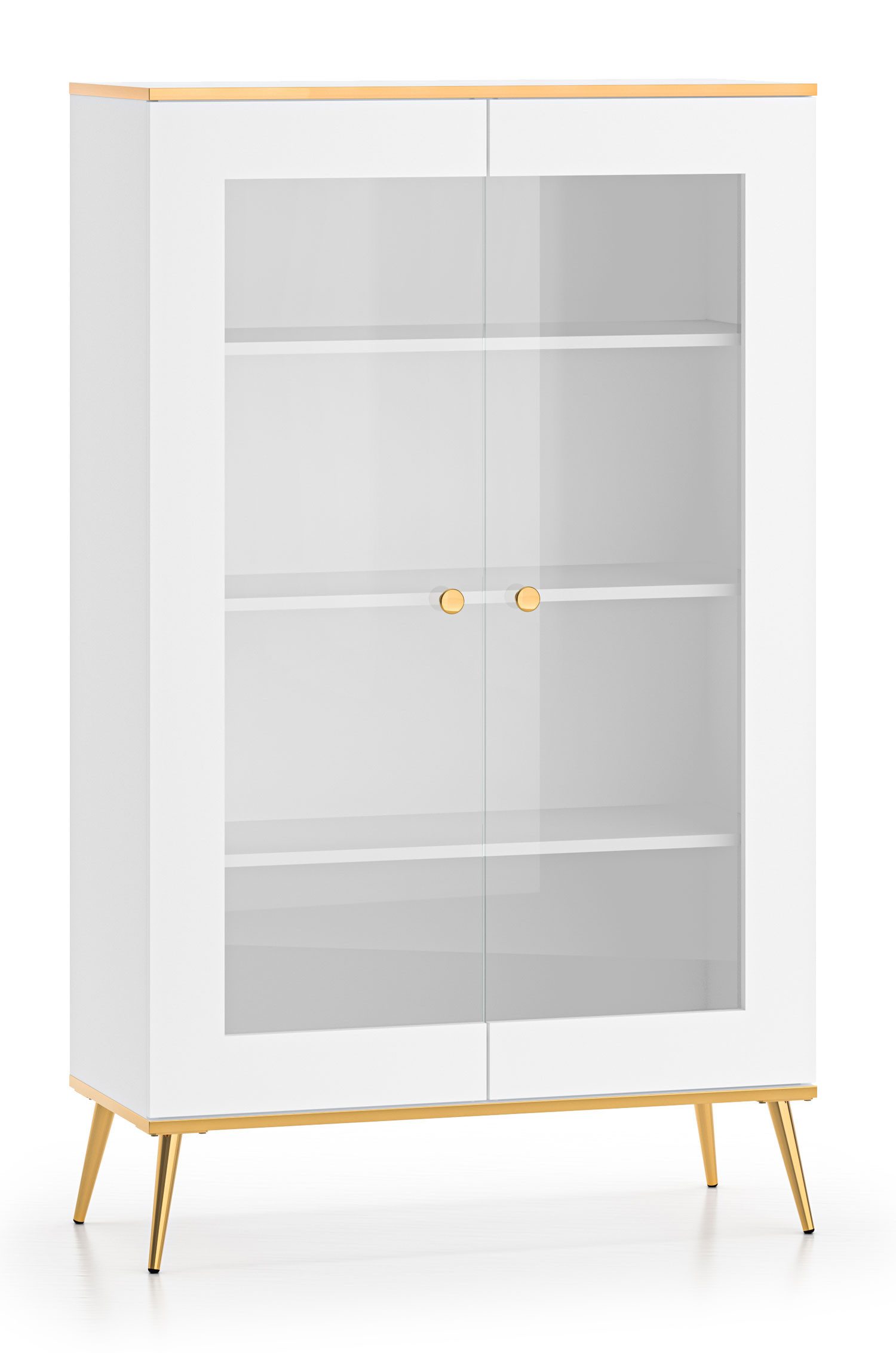 Feldmann-Wohnen Glasvitrine Viterbo (Viterbo, 1-St., Vitrine) 92x40x152cm Alpinweiß Absetzungen Goldfarben