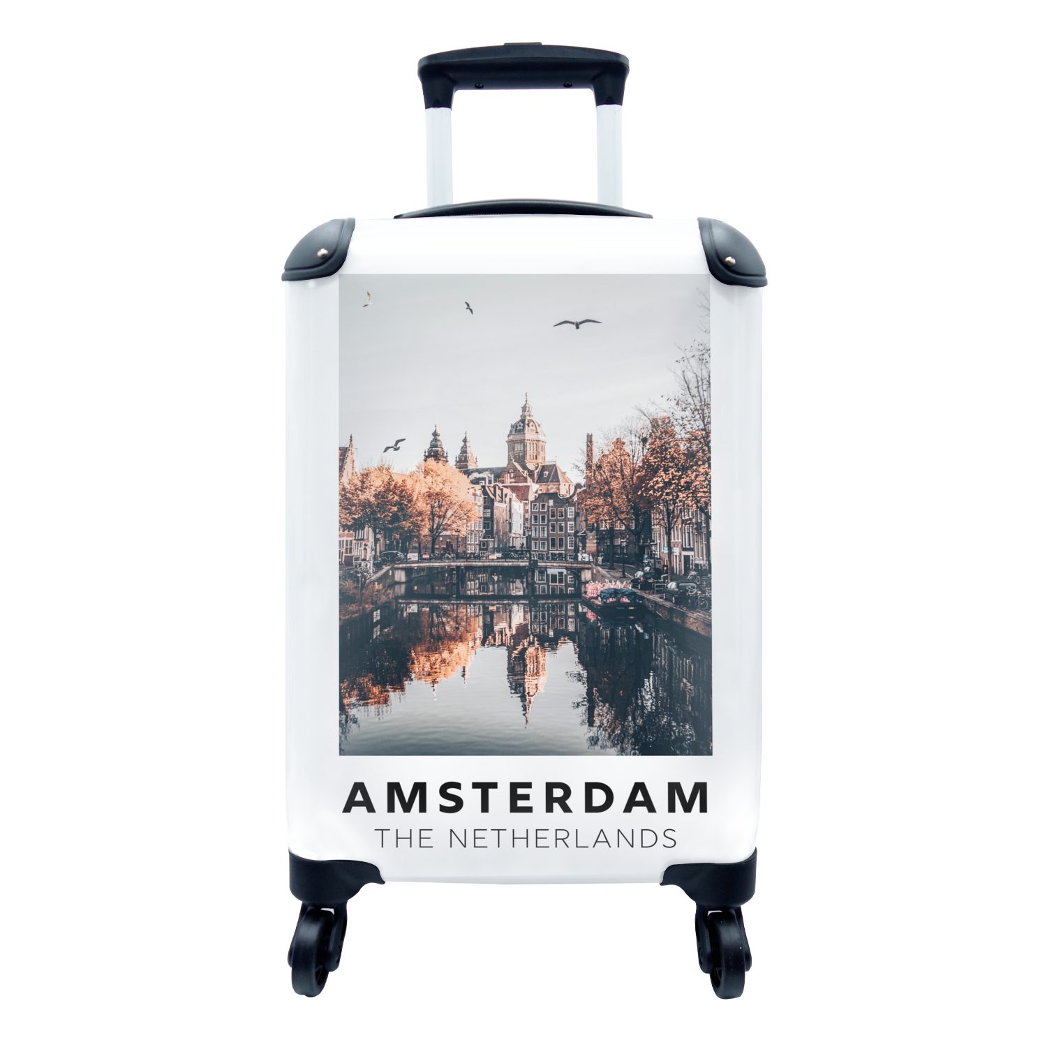 MuchoWow Handgepäckkoffer Amsterdam - Niederlande - Architektur - Wasser, 4 Rollen, Reisetasche mit rollen, Handgepäck für Ferien, Trolley, Reisekoffer