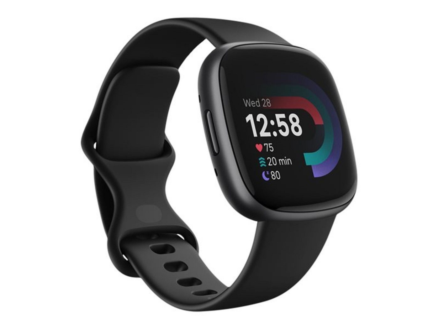 fitbit Sportuhr Fitbit Versa 4 - 40 mm - Carbon-Schwarz - Fitnessuhr Smartwatch, Telefonsuchfunktion, Überwachung der Herzfrequenzvariabilität (HRV)
