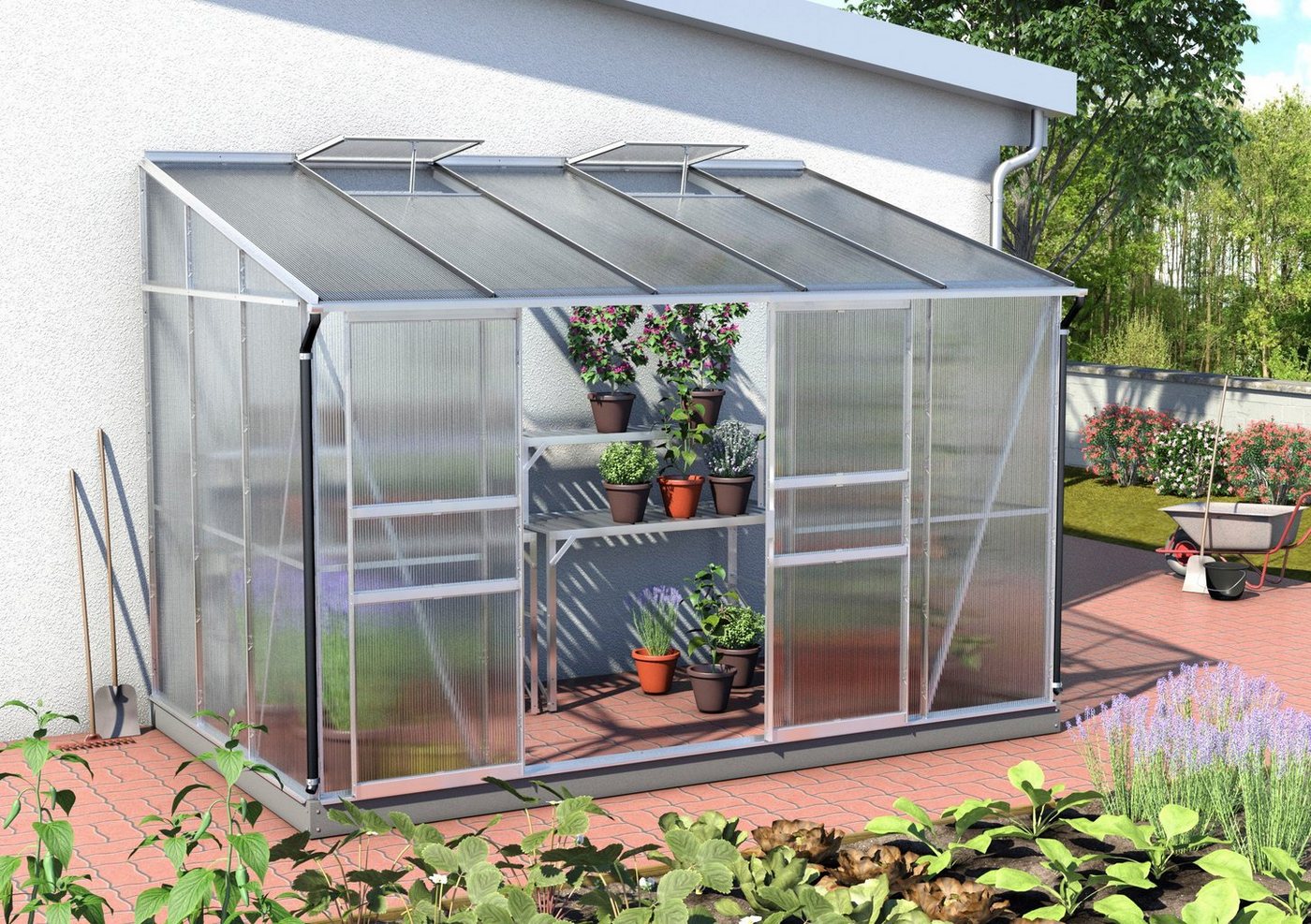 Vitavia Anlehngewächshaus Osiris 6500, BxTxH: 324 x 201 x 221 cm, 6 mm Wandstärke silberfarben | Rabatt: 30% Vitavia Anlehngewächshaus Osiris 6500, BxTxH: 324 x 201 x 221 cm, 6 mm Wandstärke silberfarben | Rabatt: 30%
