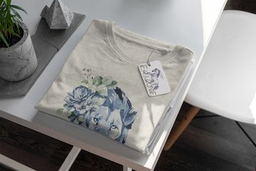 Sinus Art T-Shirt Herren Shirt 100% gekämmte Bio-Baumwolle T-Shirt Aquarell Löwe Blumen Motiv Nachhaltig Ökomode aus (1-tlg)