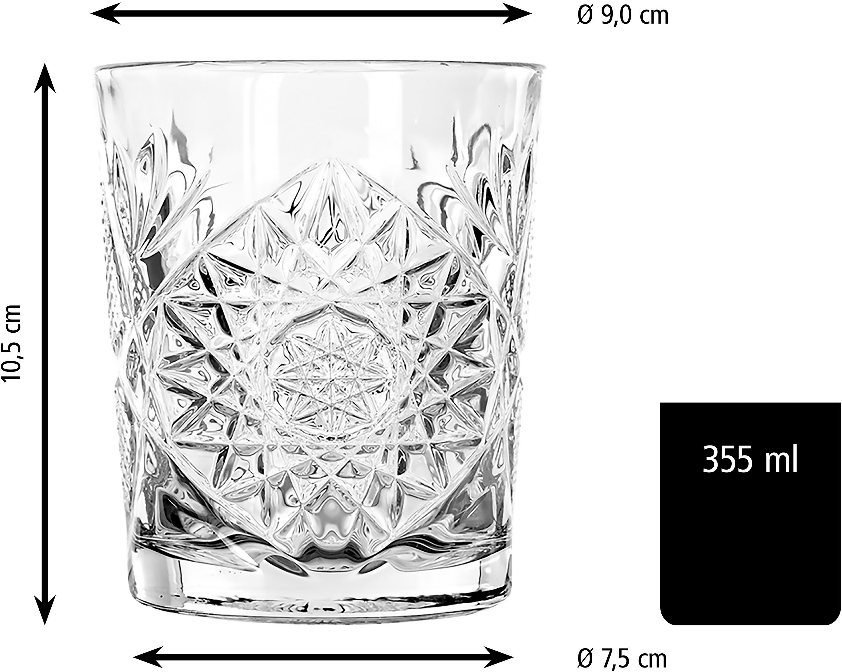 LIBBEY Tumbler-Glas Libbey Trinkglas 12er Set -HOBSTAR-, 12-tlg., Glas, 355 ml, hochwertig verarbeitet, in eleganter Vintage-Optik