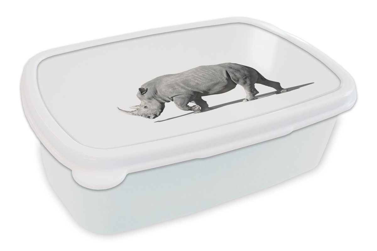 MuchoWow Lunchbox Rhinozeros - Tiere - Weiß, Kunststoff, (2-tlg), Brotbox für Kinder und Erwachsene, Brotdose, für Jungs und Mädchen | Lunchboxen