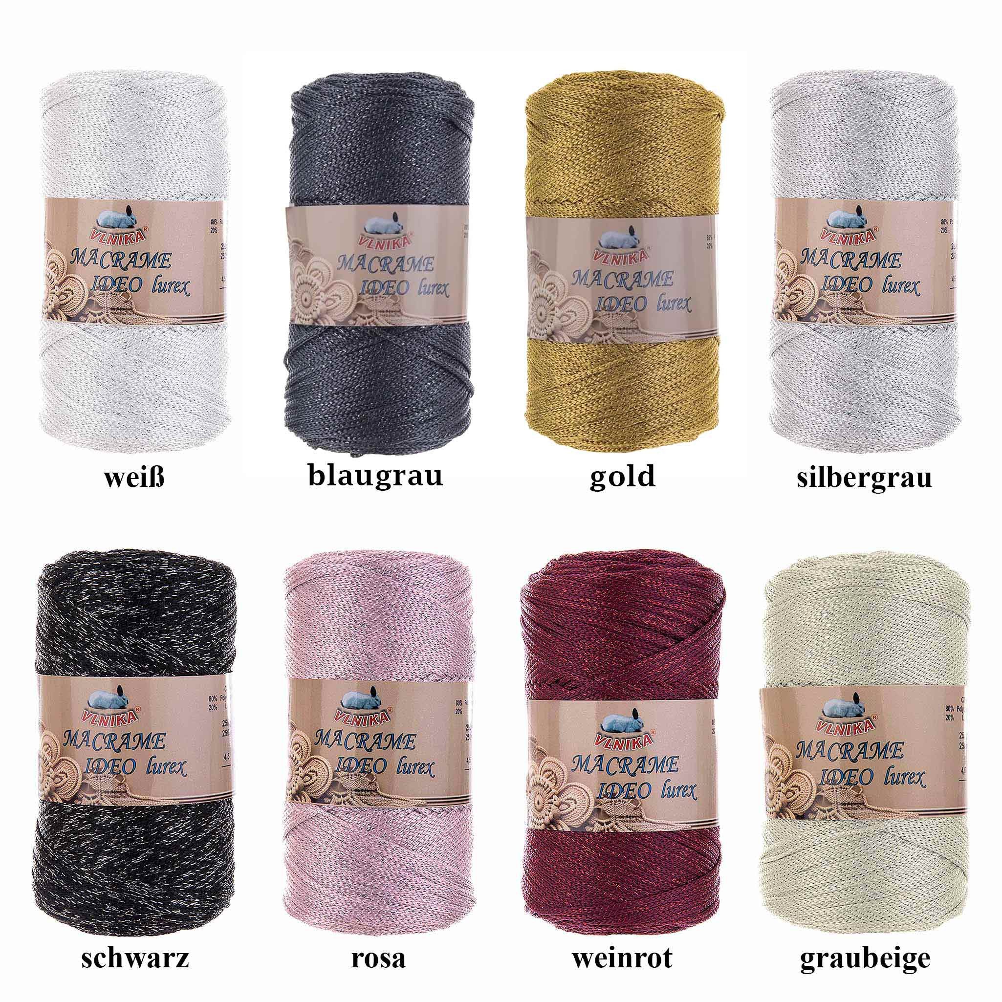 maDDma 4 x 250g Strickgarn Macrame Ideo Lurex Makrameegarn Glitzereffekt Häkelwolle, 1000 m (Sparpaket (4 Knäuel je 250g), weiß