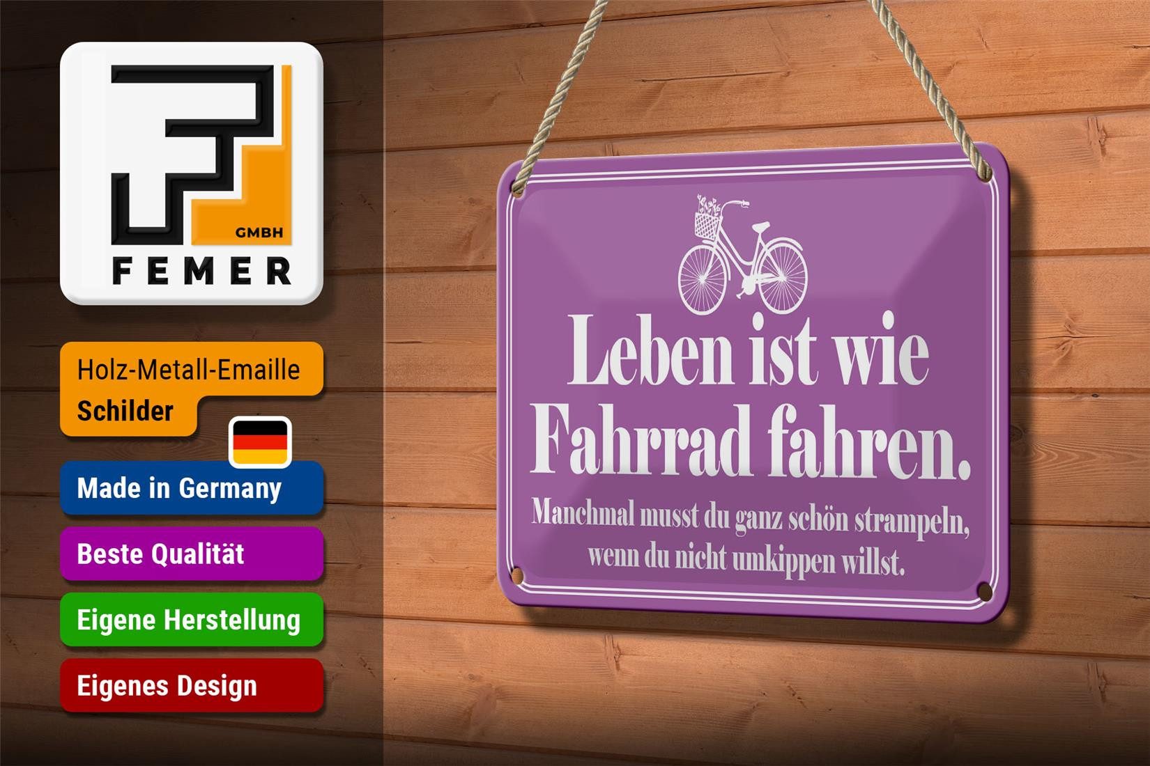 Femer GmbH Metallschild Spruch 18x12cm Leben ist wie Fahrrad fahren, (1 St), gewölbte Oberfläche, abgerundete Ecken, umgeschlagene Kanten