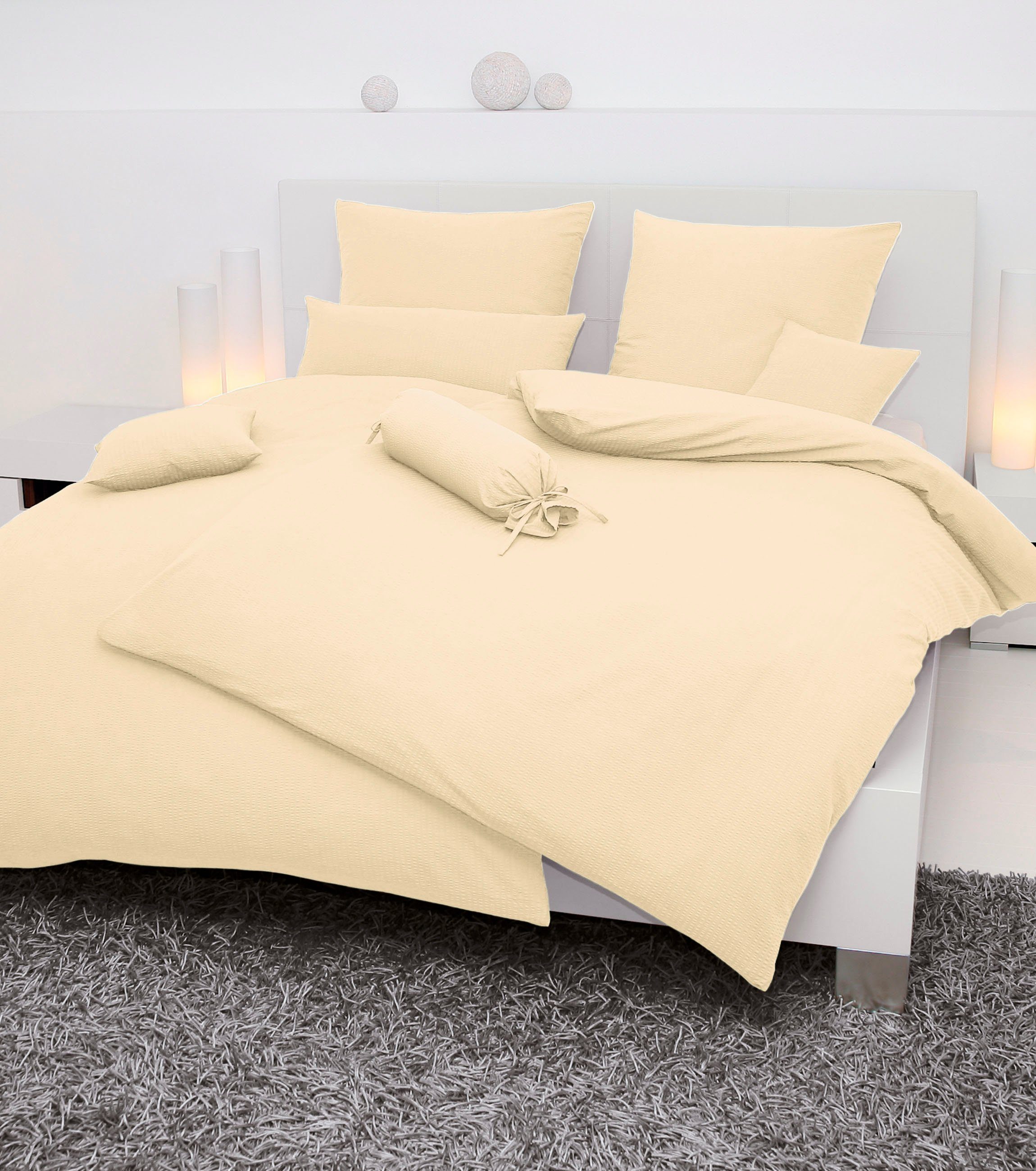 Janine Bettwäsche PIANO 0125 31, Seersucker 100% Baumwolle, uni, bügelfrei, Soft-Seersucker, 2 teilig, Markenreißverschluss, feinfädige Qualität, gekämmte Mako-Garne