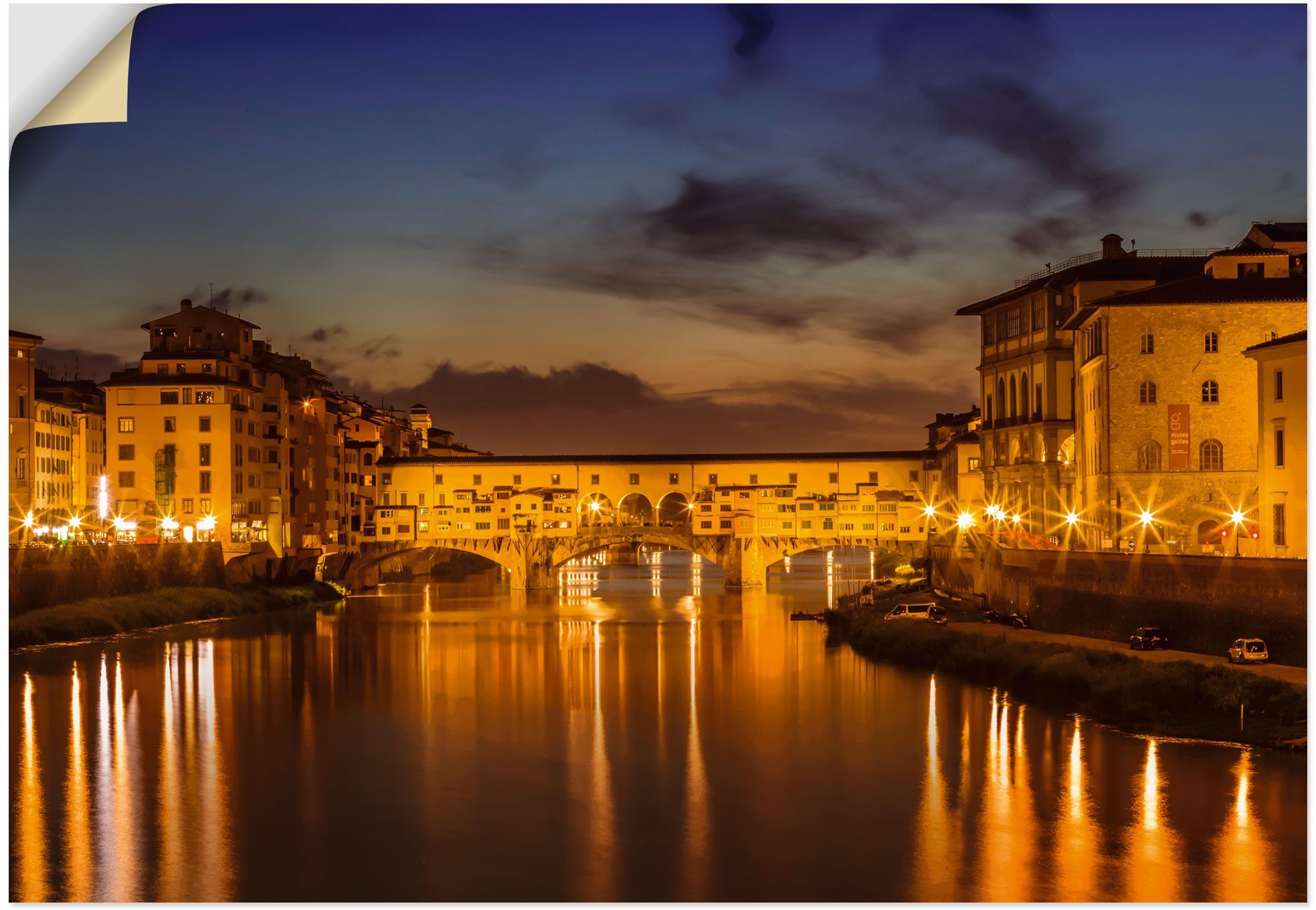 Artland Wandbild FLORENZ Ponte Vecchio versch. Größen Leinwandbild, Wandaufkleber Florenz als am in Alubild, St), oder Poster Abend, (1