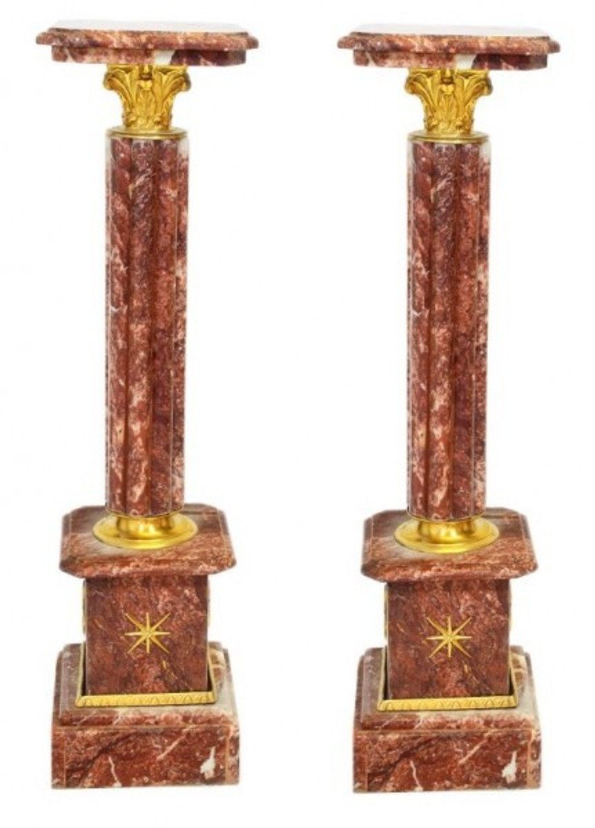 Casa Padrino Beistelltisch Barock Marmor Säulen Set Rot / Gold - Marmor Säule (2 Stk)