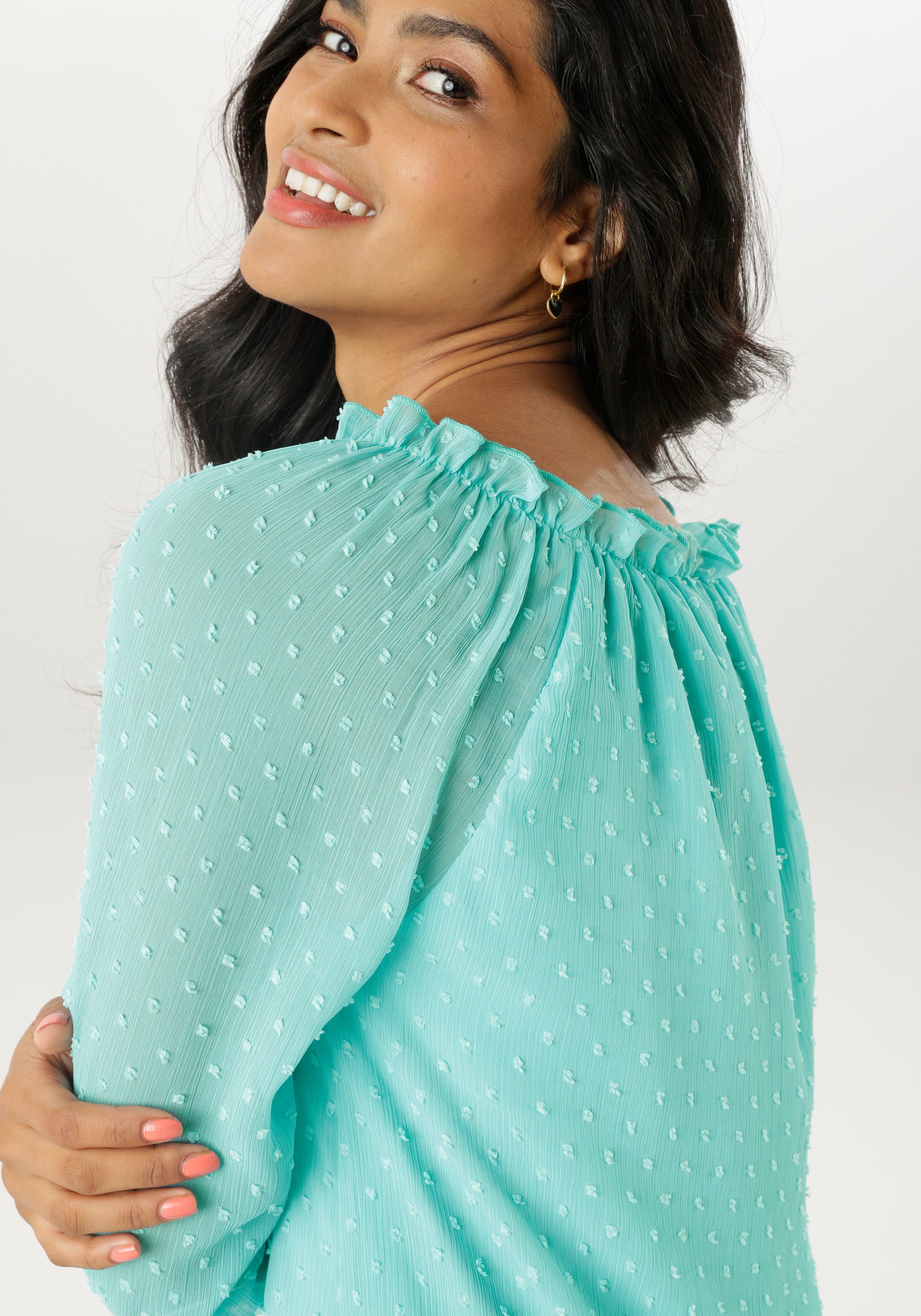 Aniston SELECTED Schlupfbluse mit weiten Ausschnitt und elastischen Gummi