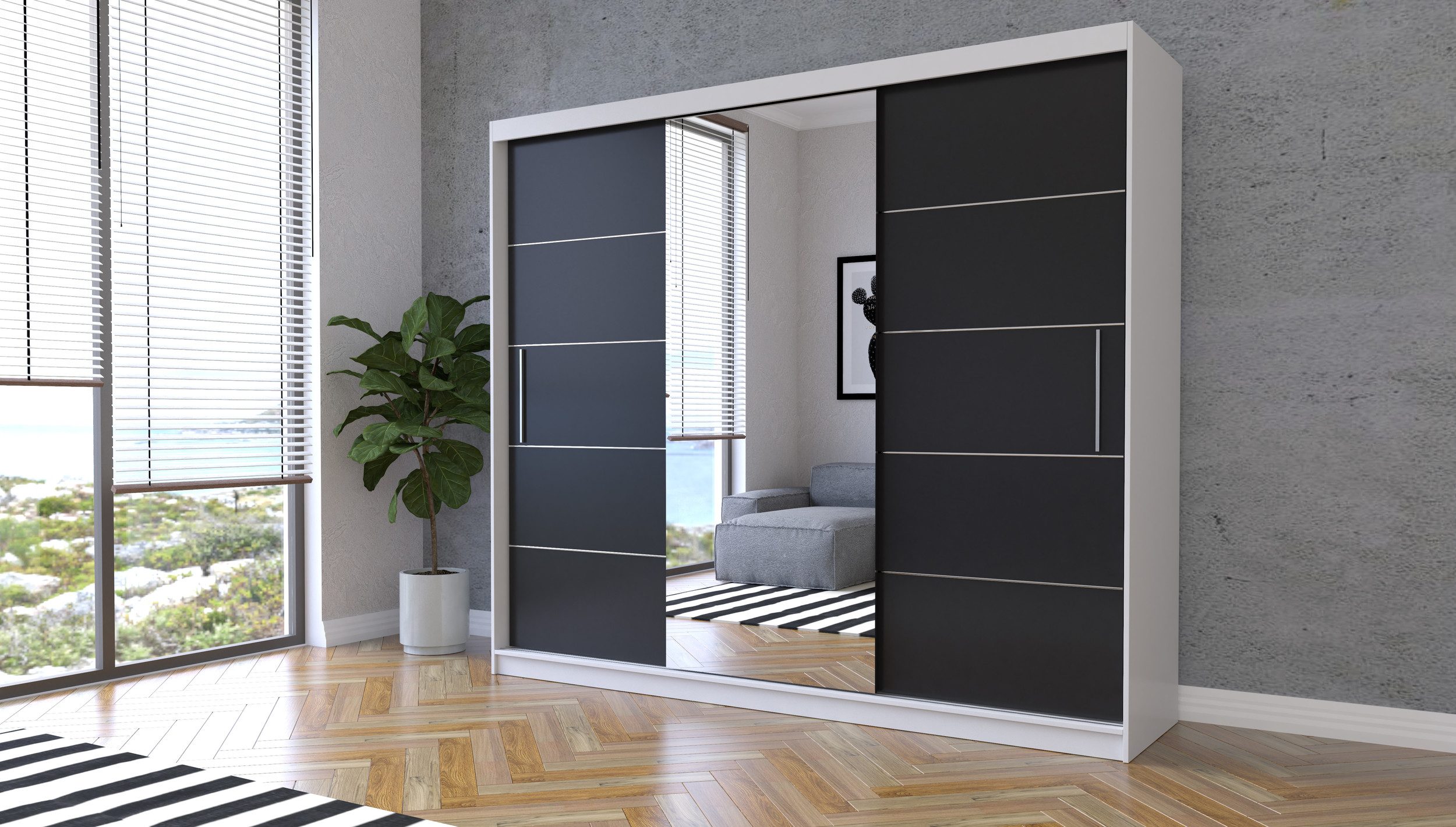 MOEBLO Kleiderschrank ELBA I (Schwebetürenschrank 2-türig günstig online kaufen