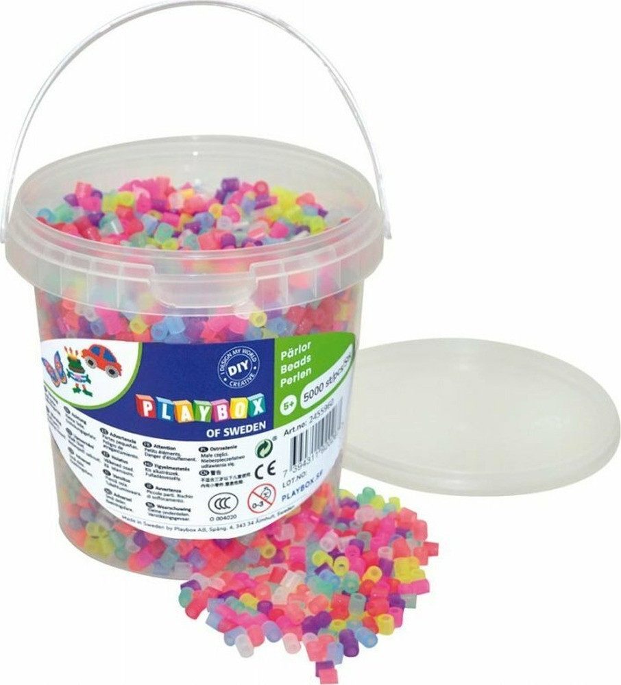 Playbox Bügelperlen PLAYBOX Bügelperlen im Eimer - mit Glitter 5000 Stück