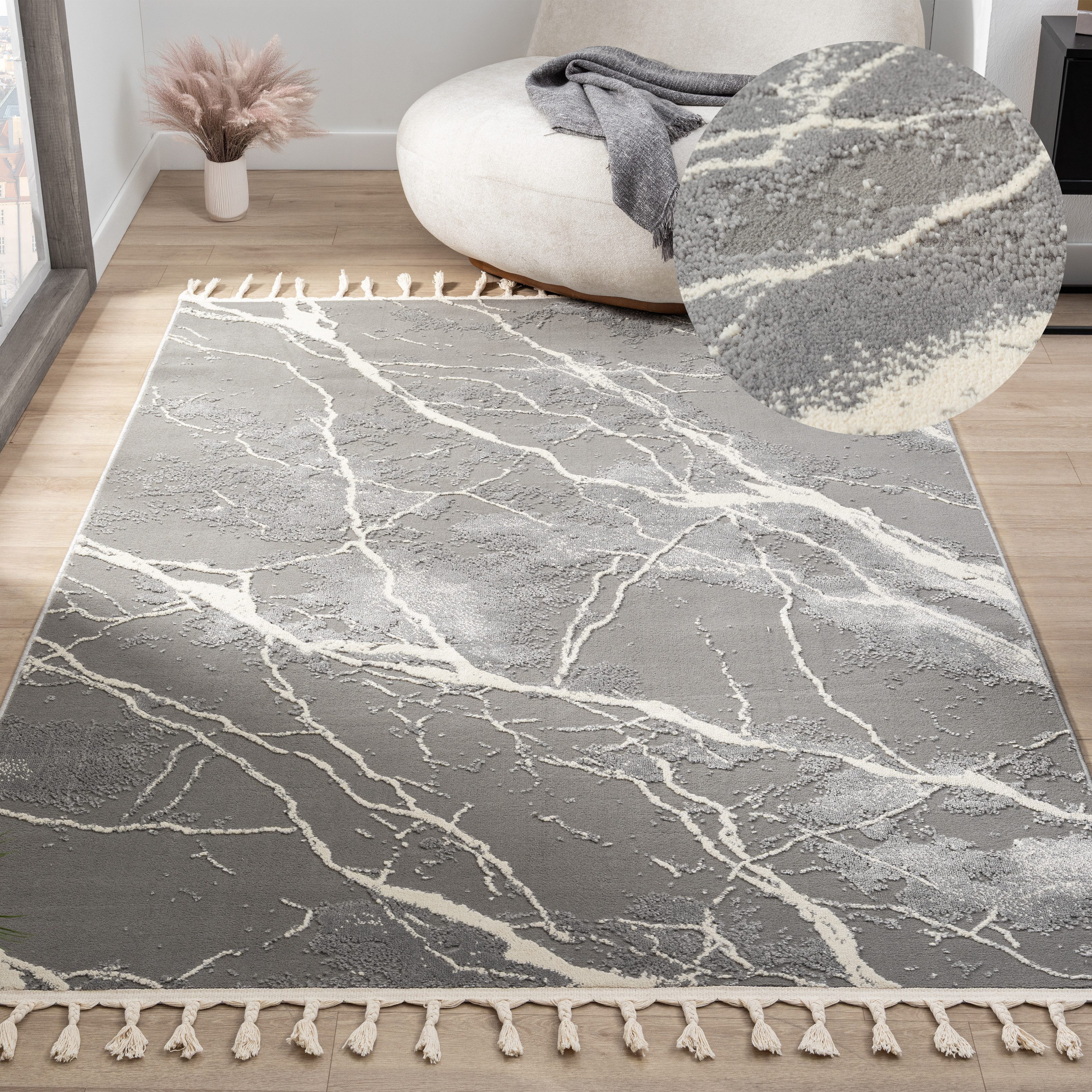 my home Teppich Zoe, Hoch-Tief-Struktur, rechteckig, Höhe: 11 mm, mit Frans günstig online kaufen