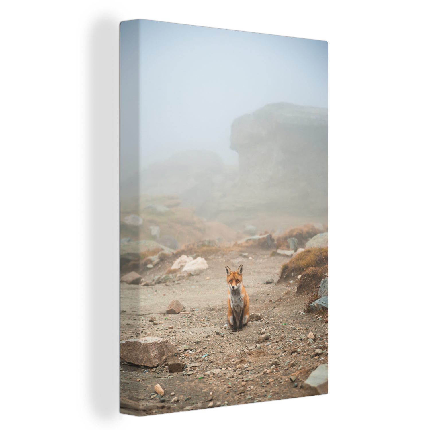 OneMillionCanvasses® Leinwandbild Tiere - Nebel - Fuchs, (1 St), Leinwandbild fertig bespannt inkl. Zackenaufhänger, Gemälde, 20x30 cm | Leinwandbilder