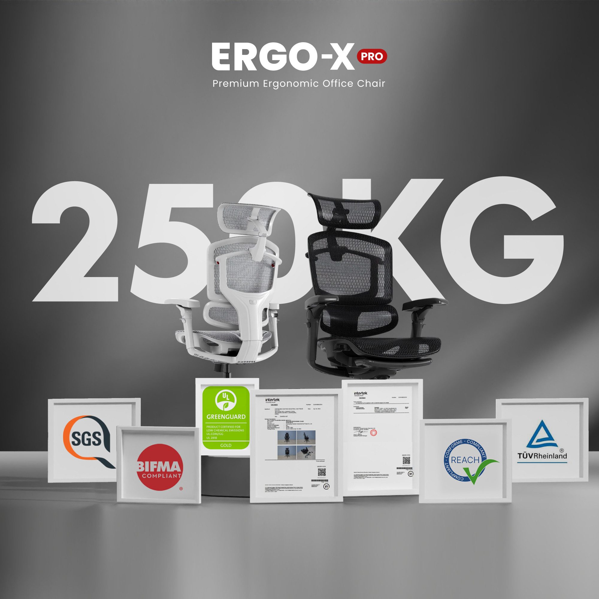 FLEXISPOT Bürostuhl ErgoX, Schreibtischstuhl Premium Ergonomischer (mit 7D-Armlehnen, 5D-Lendenstütze, 4D-Kopfstütze), Netzsitz Schreibtischstuhl, 250 kg Belastbarkeit