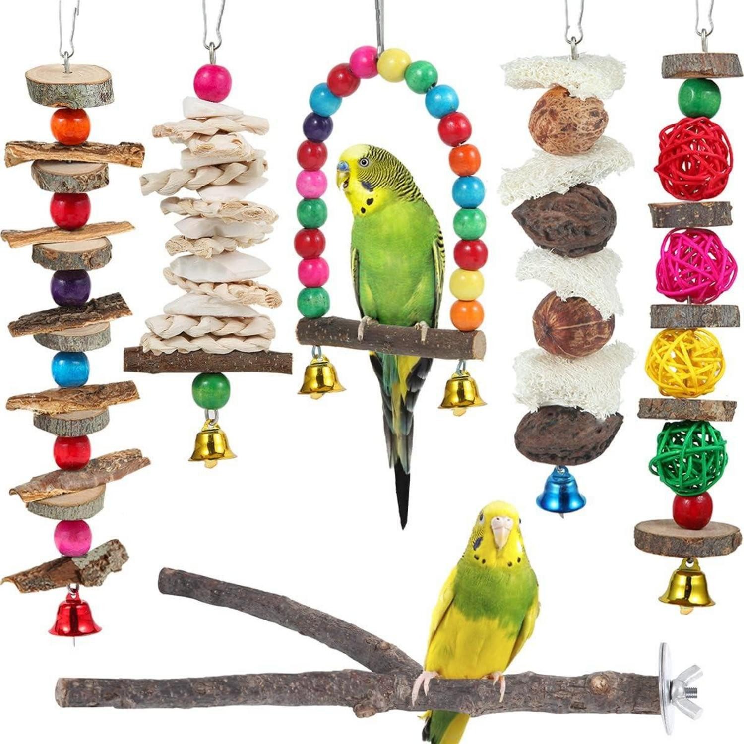 Vogelkäfig Vogelspielzeug 6er Set Stange Holz Kauspielzeug für Papageien