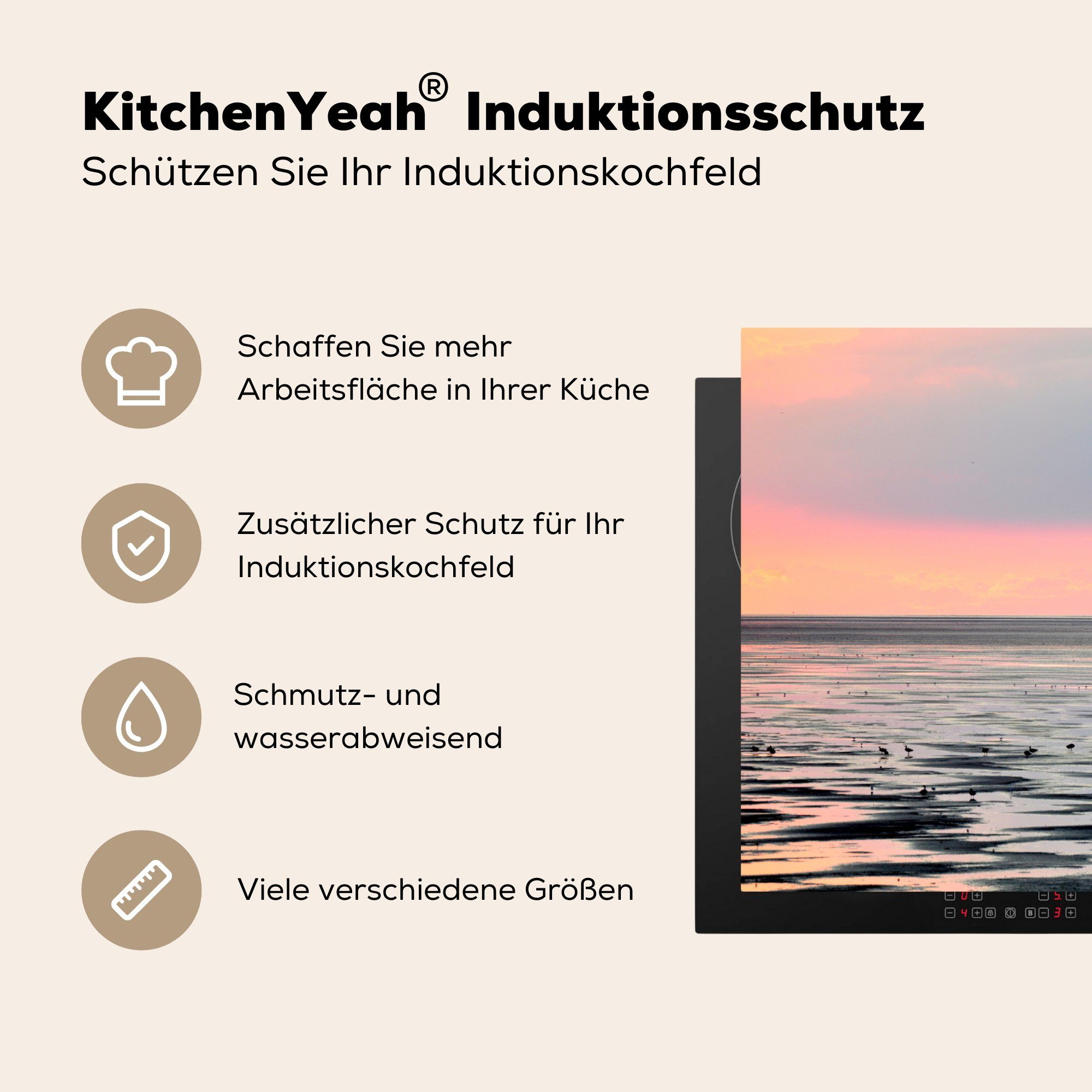 81x52 Induktionskochfeld Sonne, MuchoWow - Vogel (1 Schutz tlg), für die Herdblende-/Abdeckplatte Vinyl, Meer küche, - cm, Ceranfeldabdeckung