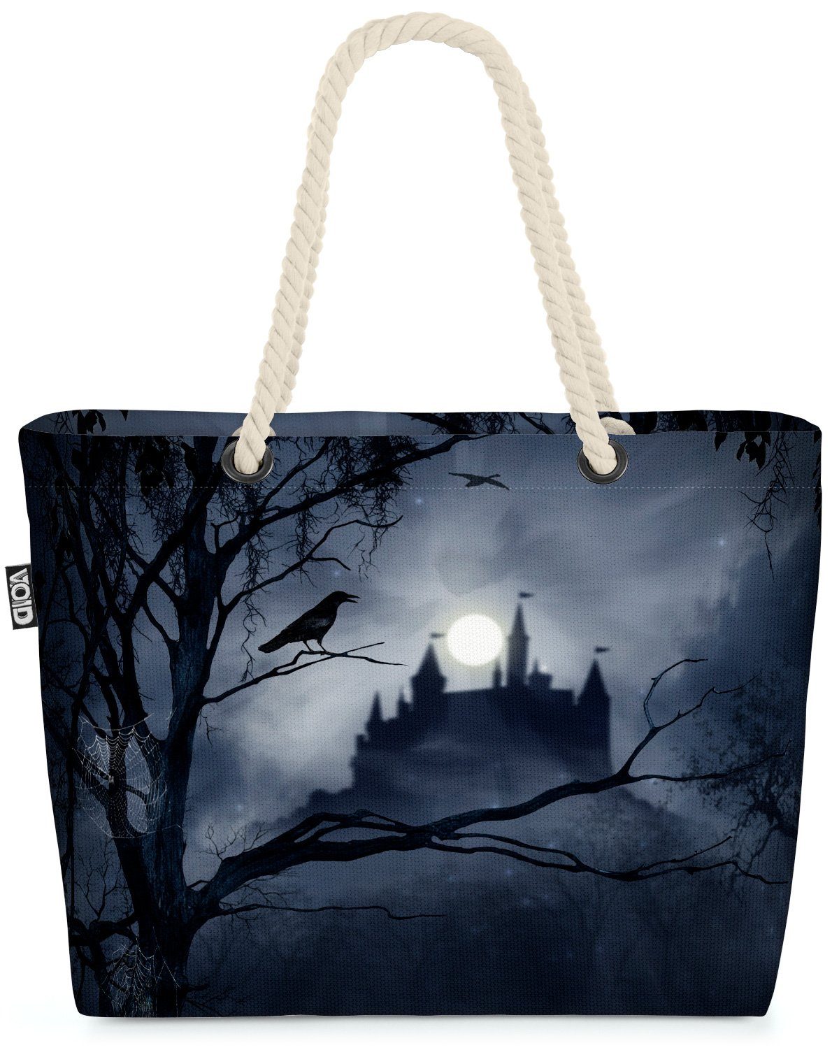 VOID Strandtasche (1-tlg), Gruselschloss Mond Rabe Gruselschloss Mond Rabe Dracula Vampir Schlos