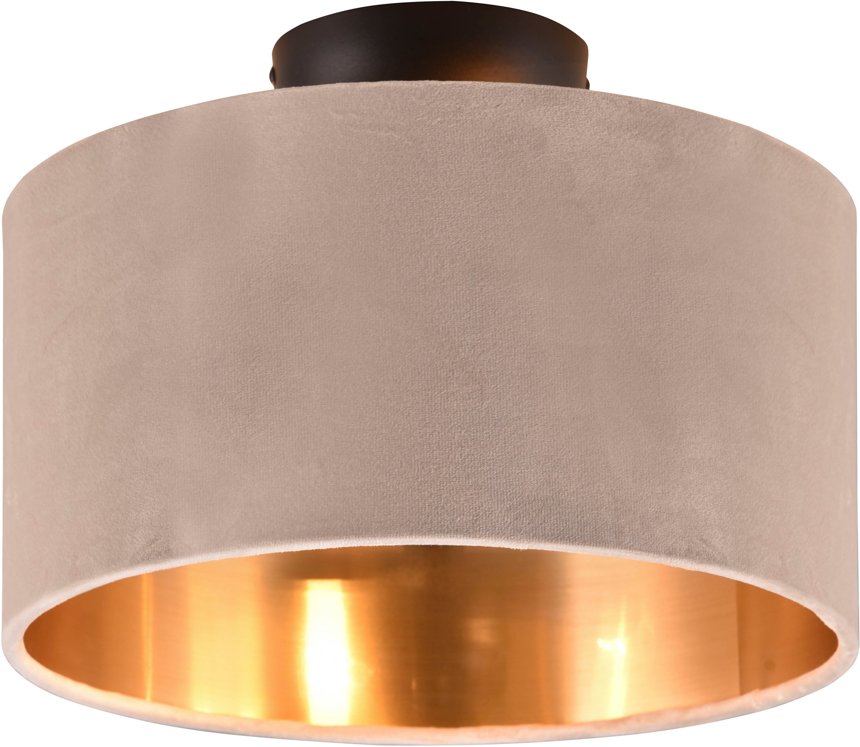 OTTO home Deckenleuchte Jerrett, Deckenlampe mit Samtschirm beige / gold Ø 30cm Höhe 22 cm, Leuchtmittel wechselbar, warmweiß - kaltweiß, Wohnzimmerlampe exkl 2x E14 Leuchtmittel wechselbar, Esszimmer