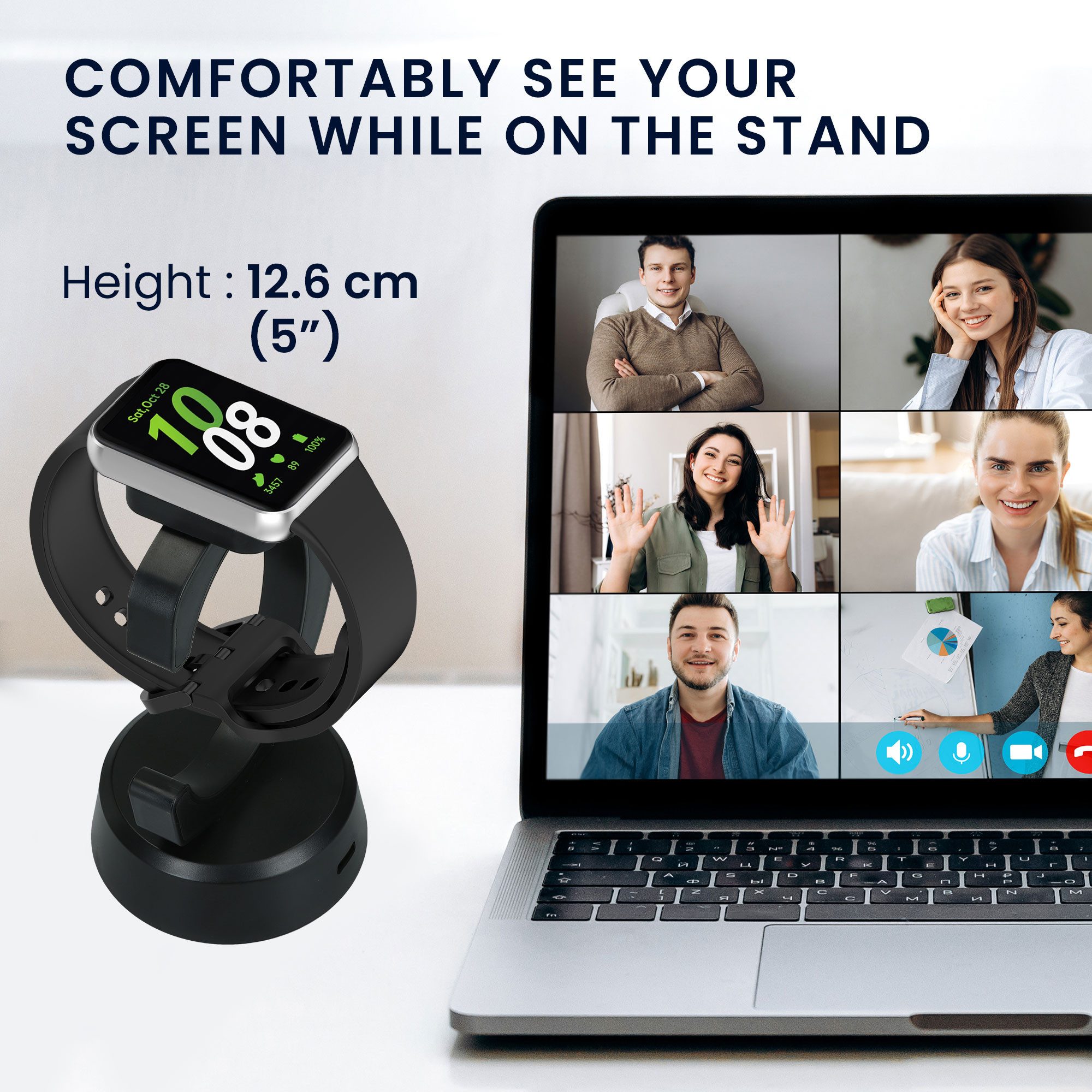 kwmobile USB Ladegerät für Samsung Galaxy Fit 3 / Honor Watch Fit / Oppo Band 2 Smartwatch-Ladekabel, (12.80 cm), Smart Watch Ladestation - Ladekabel mit Standf – Bild 5 von 5