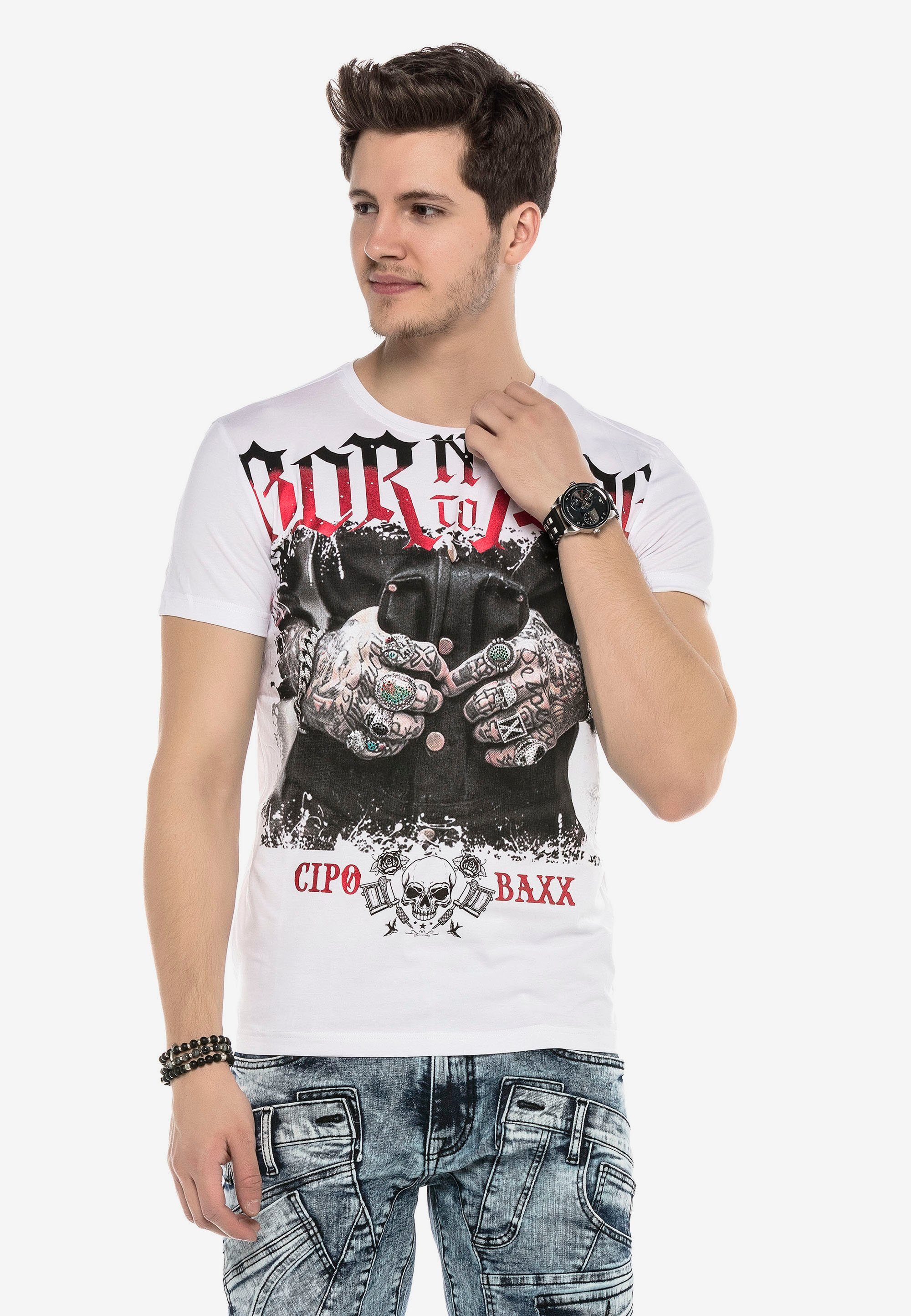 & Cipo T-Shirt Grafikprint Baxx stylischem mit weiß