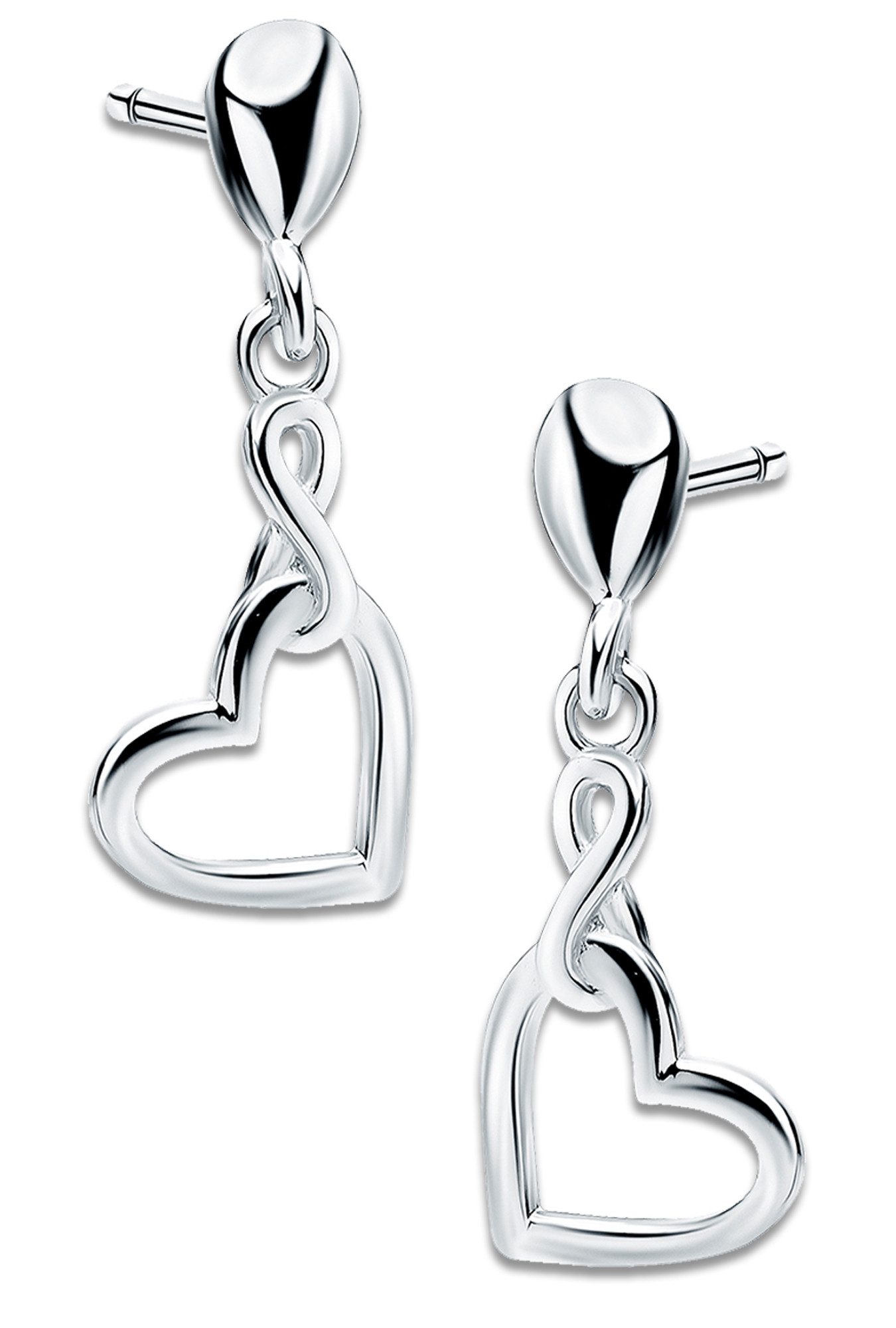 Paar Ohrhänger Damen Herzohrringe 925 Silber Gold hängende Ohrstecker mit Herz