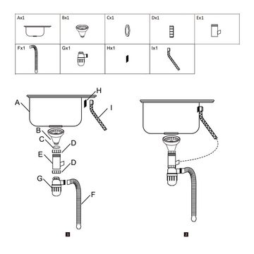 Mucola Edelstahlspüle Edelstahlspüle 57CM Einbauspüle Spülbecken Küchenspüle Rundbecken, rund, 57/17 cm, (Set), Anti-Kondensbeschichtung