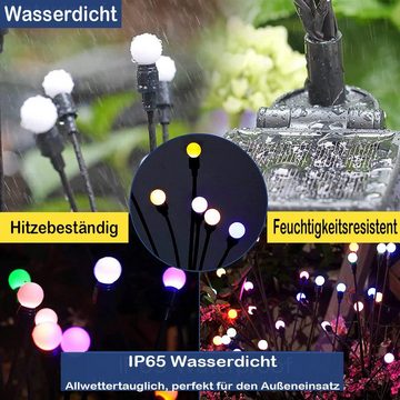 DTC GmbH LED Gartenleuchte LED-Lichterkette Leuchten Solarbetriebene IP65 wasserdicht. 2 Stück, 2 Stück, 6 LED-Leuchten, Solar Glühwürmchen Warmweißes/RGB, Garten Deko Glühwürmchen,6/8/10Köpfe