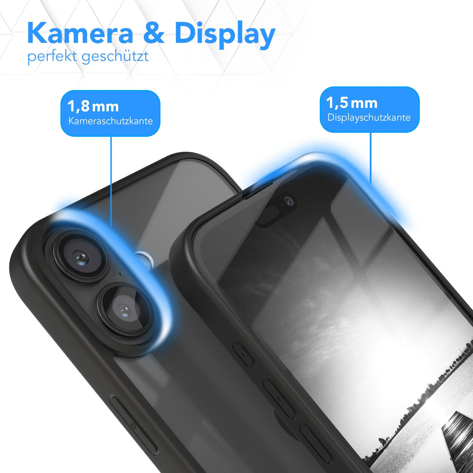 EAZY CASE Handyhülle Bumper Case für Apple iPhone 16 Plus 6,7 Zoll, Hülle Durchsichtig kratzfest Back Cover mit Displayschutz Schwarz – Bild 3 von 5