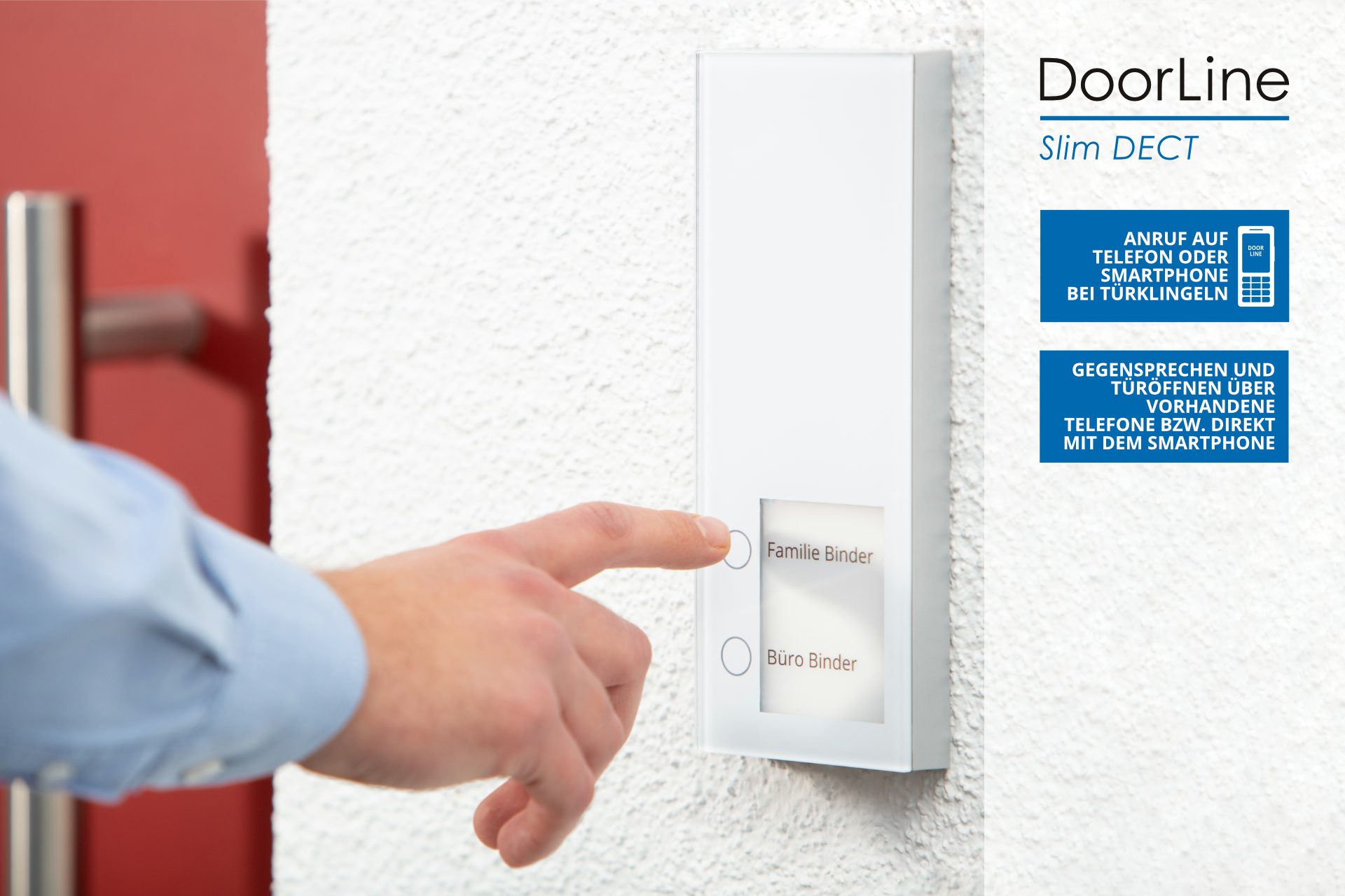 Türklingel (per der AVM Slim Knopfdrück FRITZ!Box Tür-Sprechanlage DoorLine Weiß Smart DECT Home mit gekoppelt) zur
